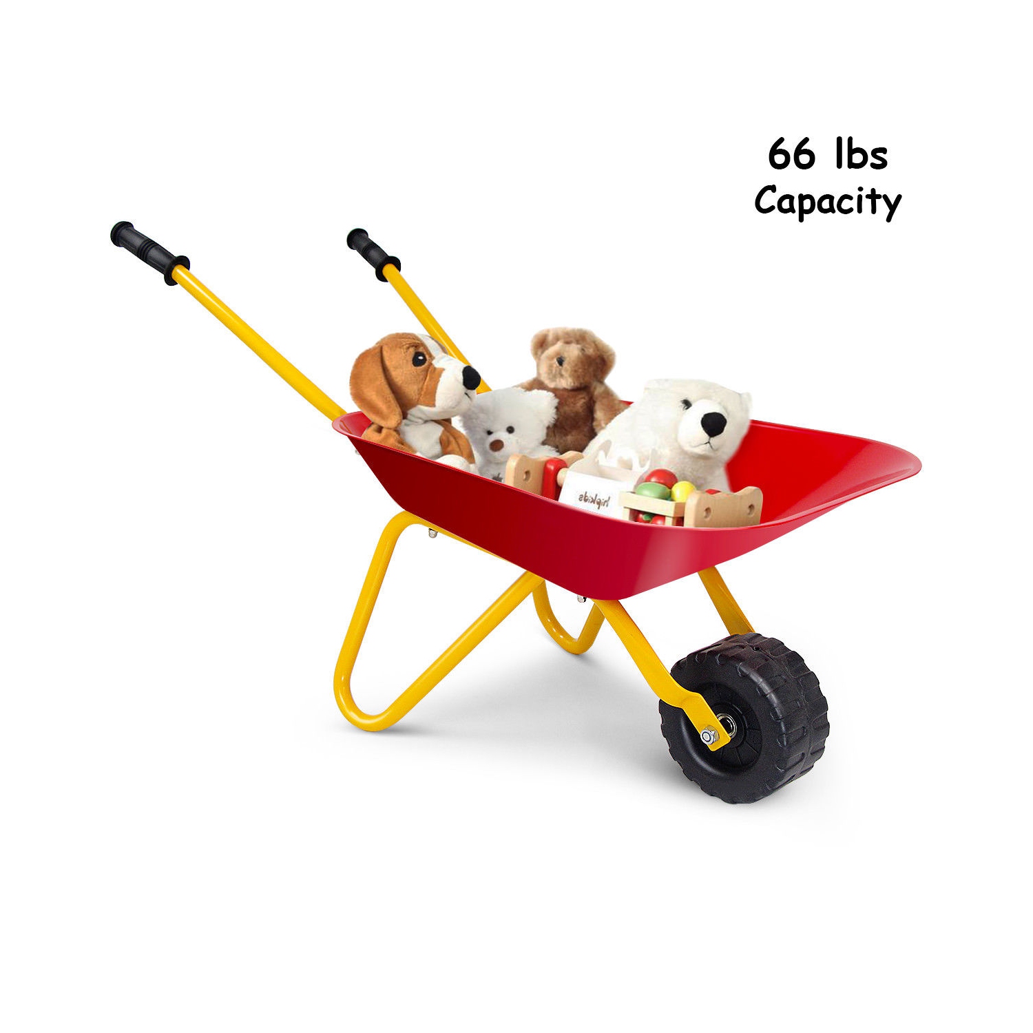 Gymax Kids Metal Wheelbarrow Children's Size Ourdoor Garden Backyard Play Toy Red