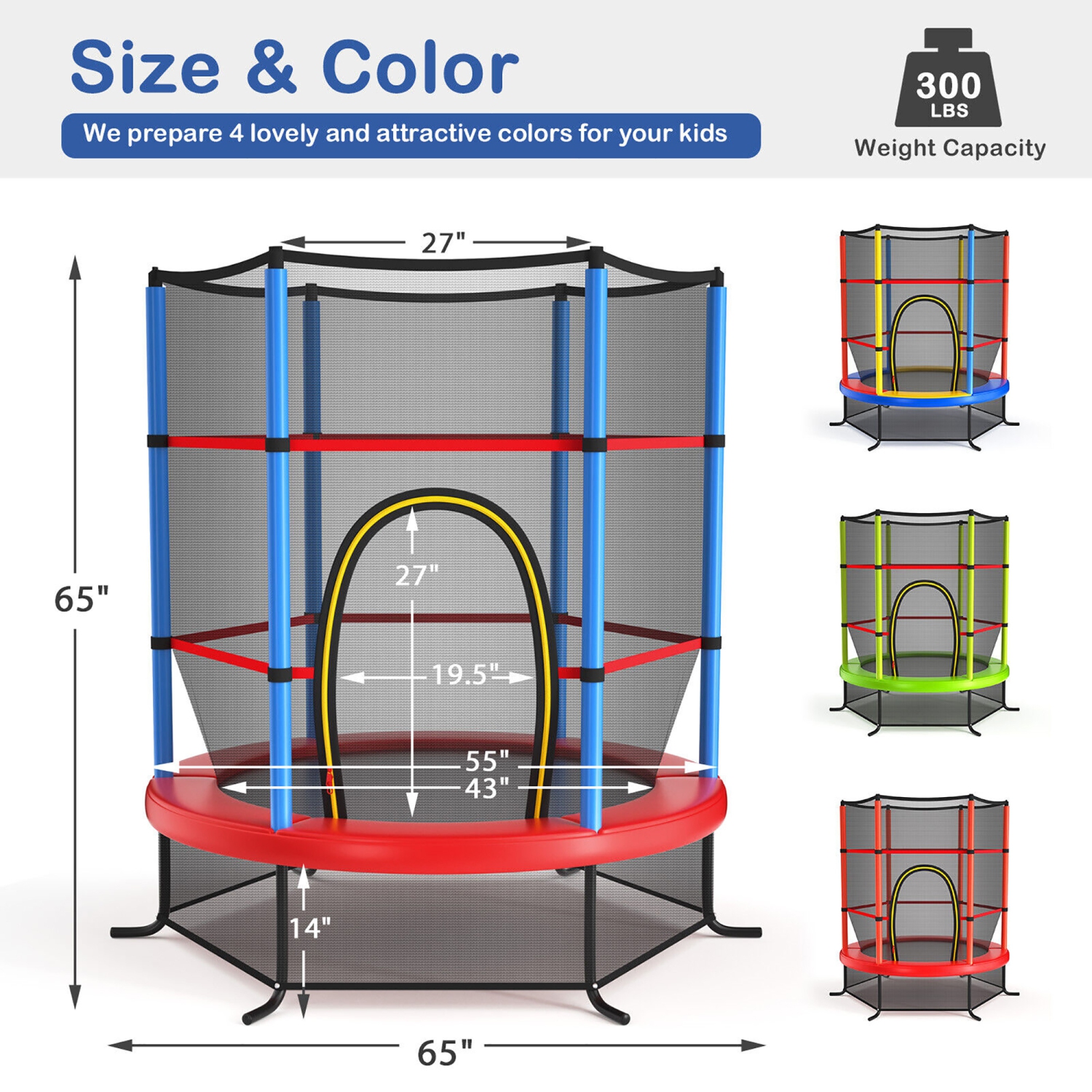 Gymax 55'' Trampoline for Kids Toddler Recreational Trampoline w/ Safety Enclosure Net