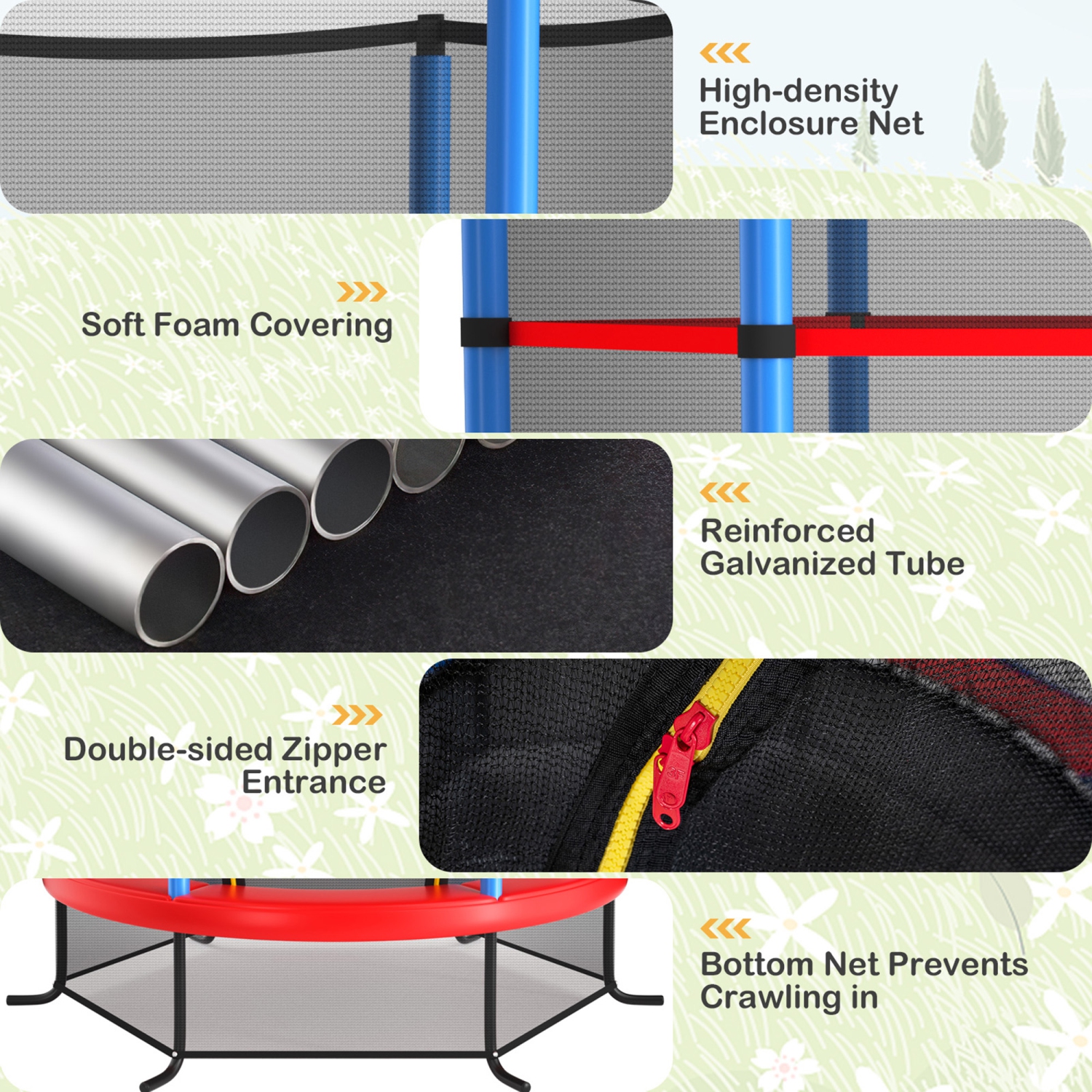 Gymax 55'' Trampoline for Kids Toddler Recreational Trampoline w/ Safety Enclosure Net
