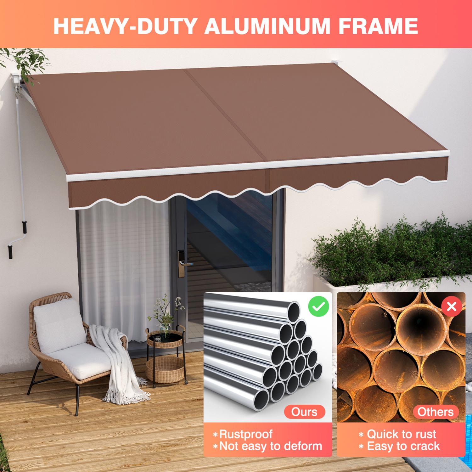 Gymax 10' x 8.2' Retractable Awning Sunshade Shelter Manual Crank Handle