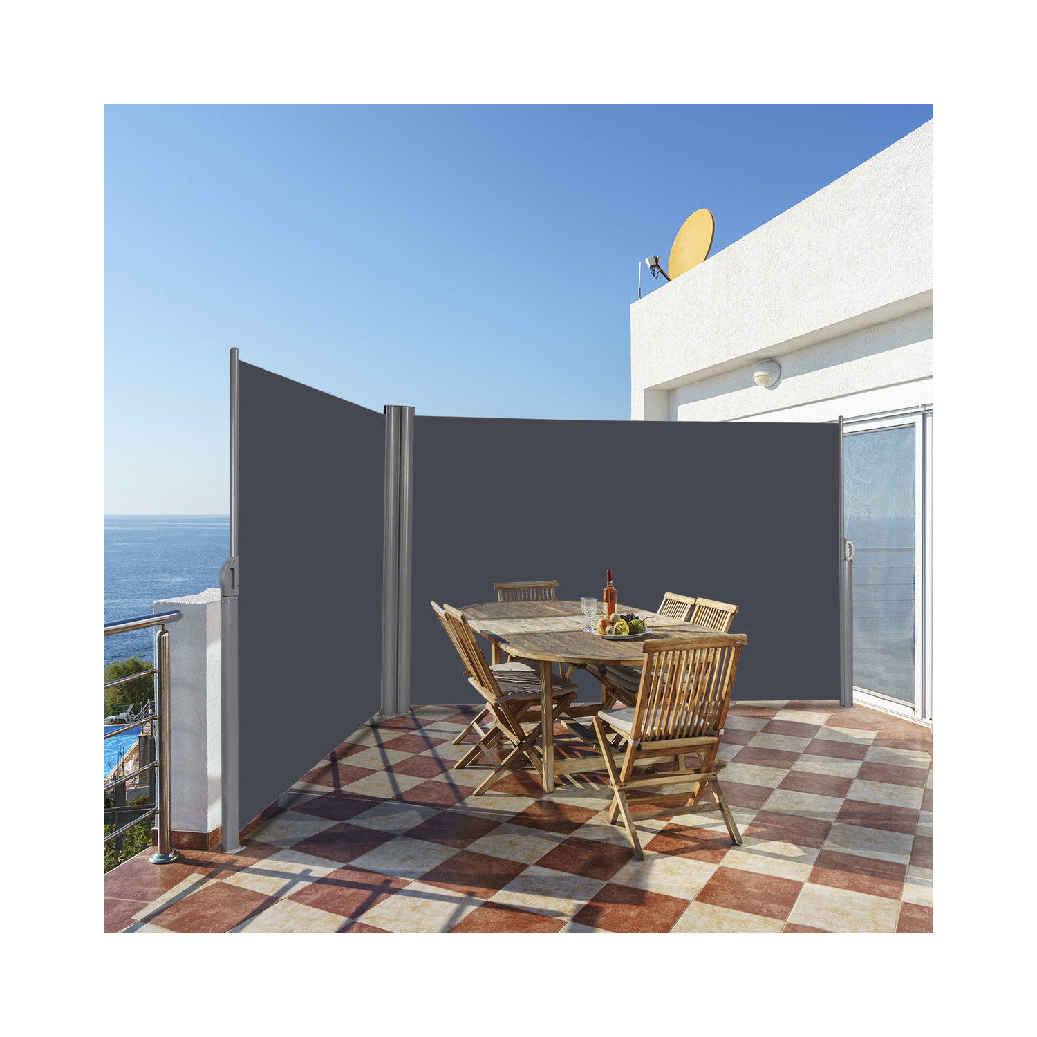 Gymax 237''x 63'' H Patio Retractable Double Folding Side Awning Screen Divider