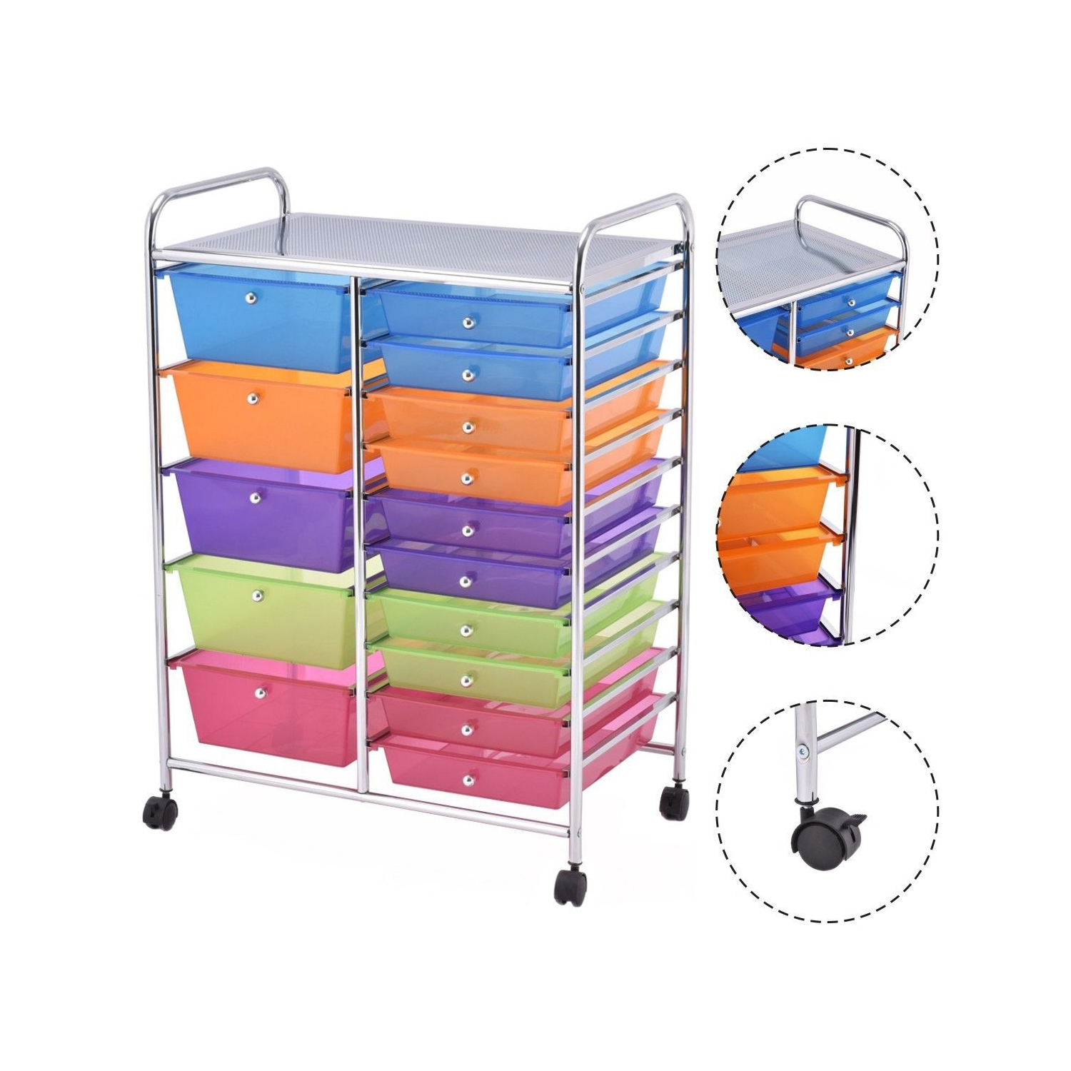 Gymax Rolling Storage Cart 15 Drawers Organize Shelf Office School