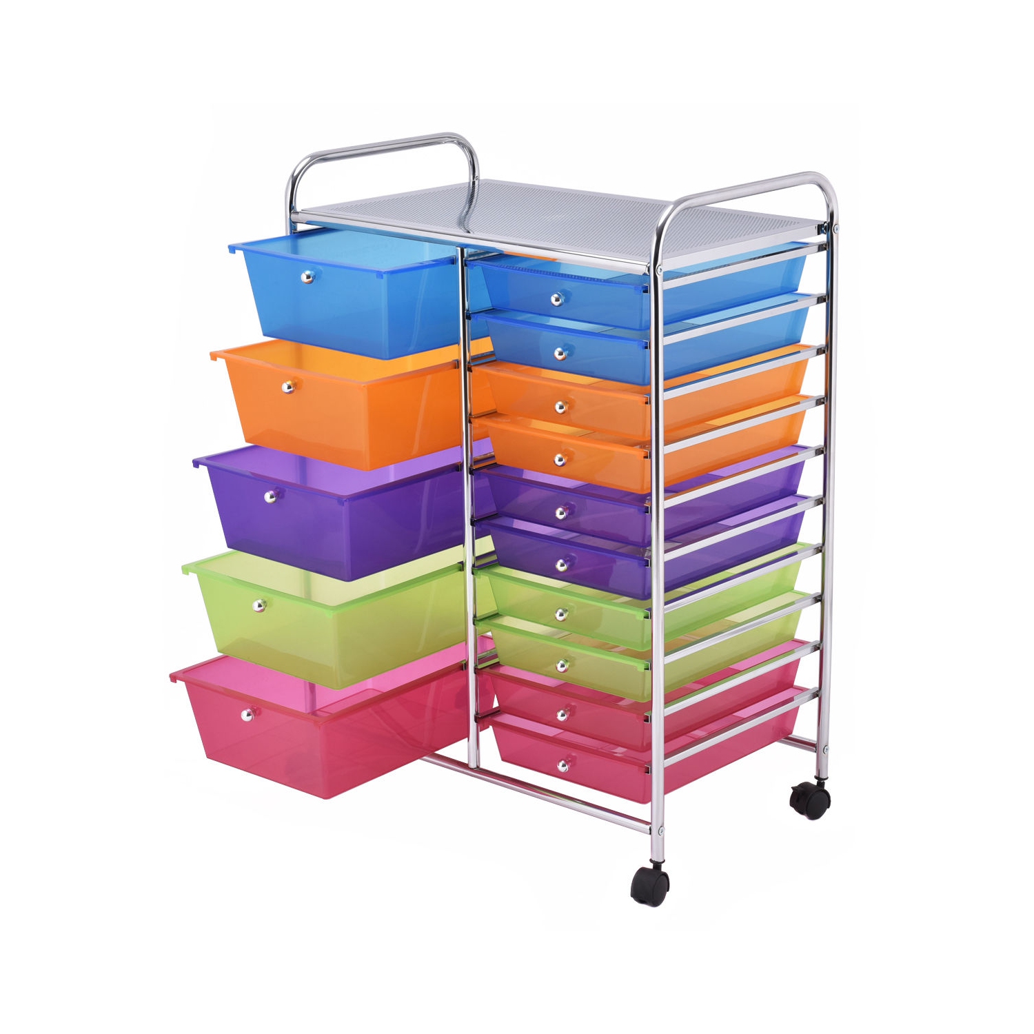 Gymax Rolling Storage Cart 15 Drawers Organize Shelf Office School