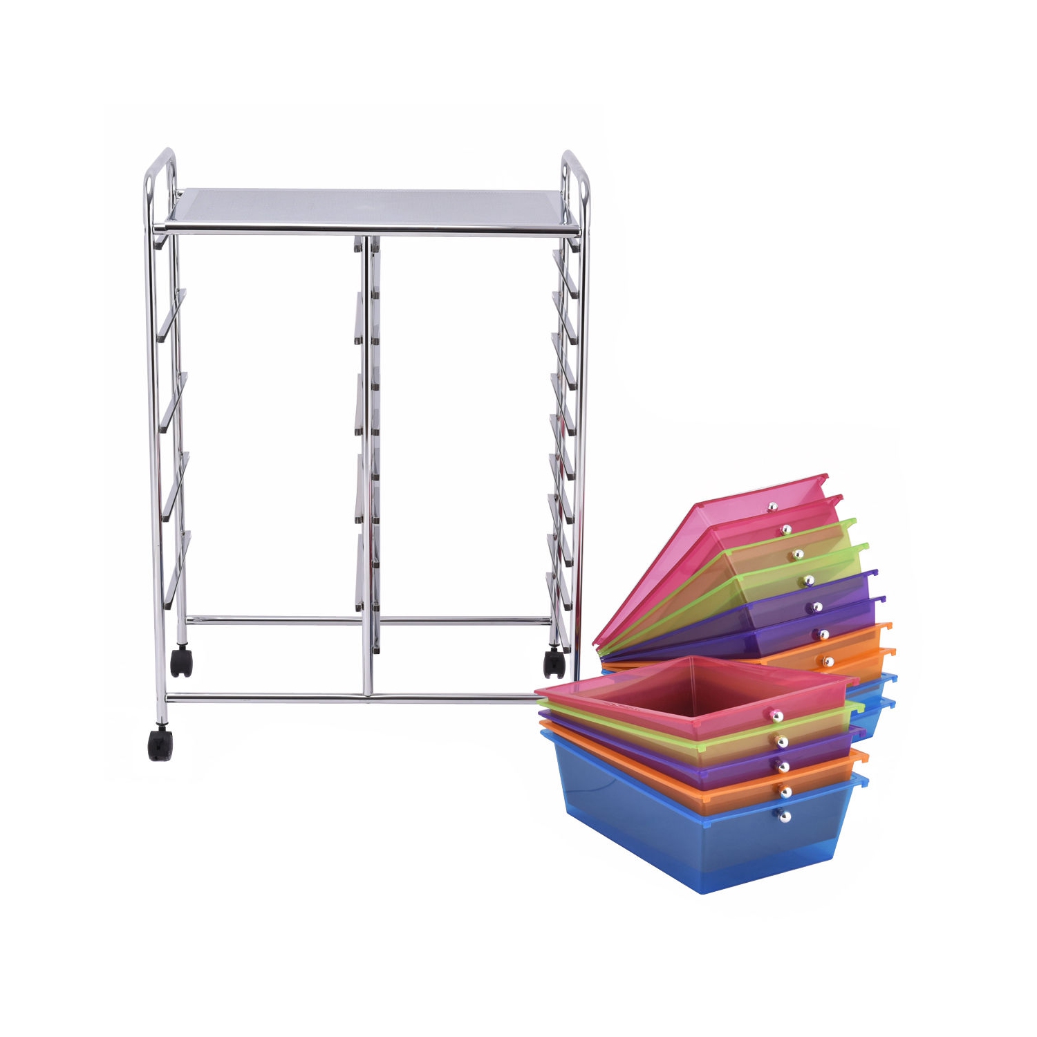 Gymax Rolling Storage Cart 15 Drawers Organize Shelf Office School