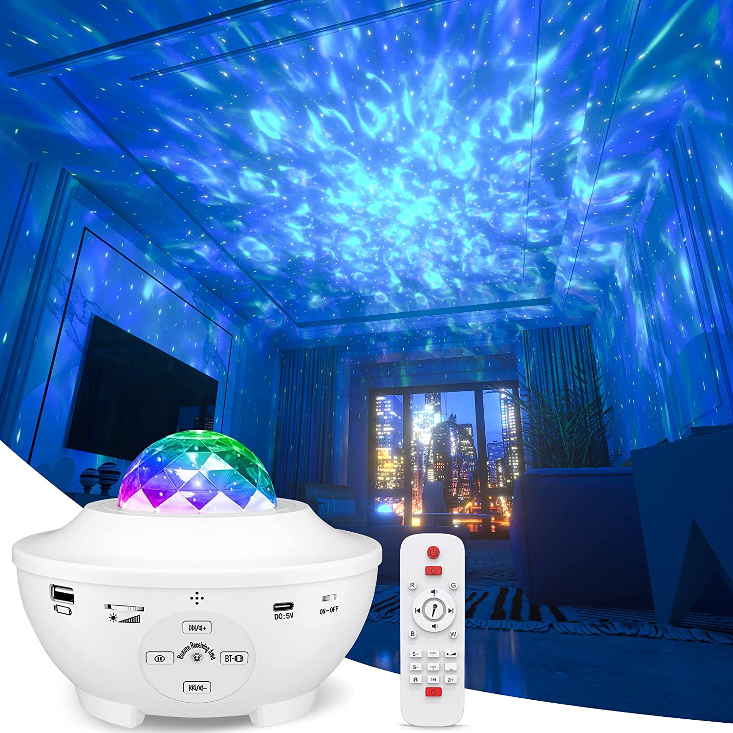 Projecteur Star, projecteur Galaxy Night Light avec télécommande et 10 effets de couleurs, haut-parleur et minuterie intégrés, projecteur de plafond