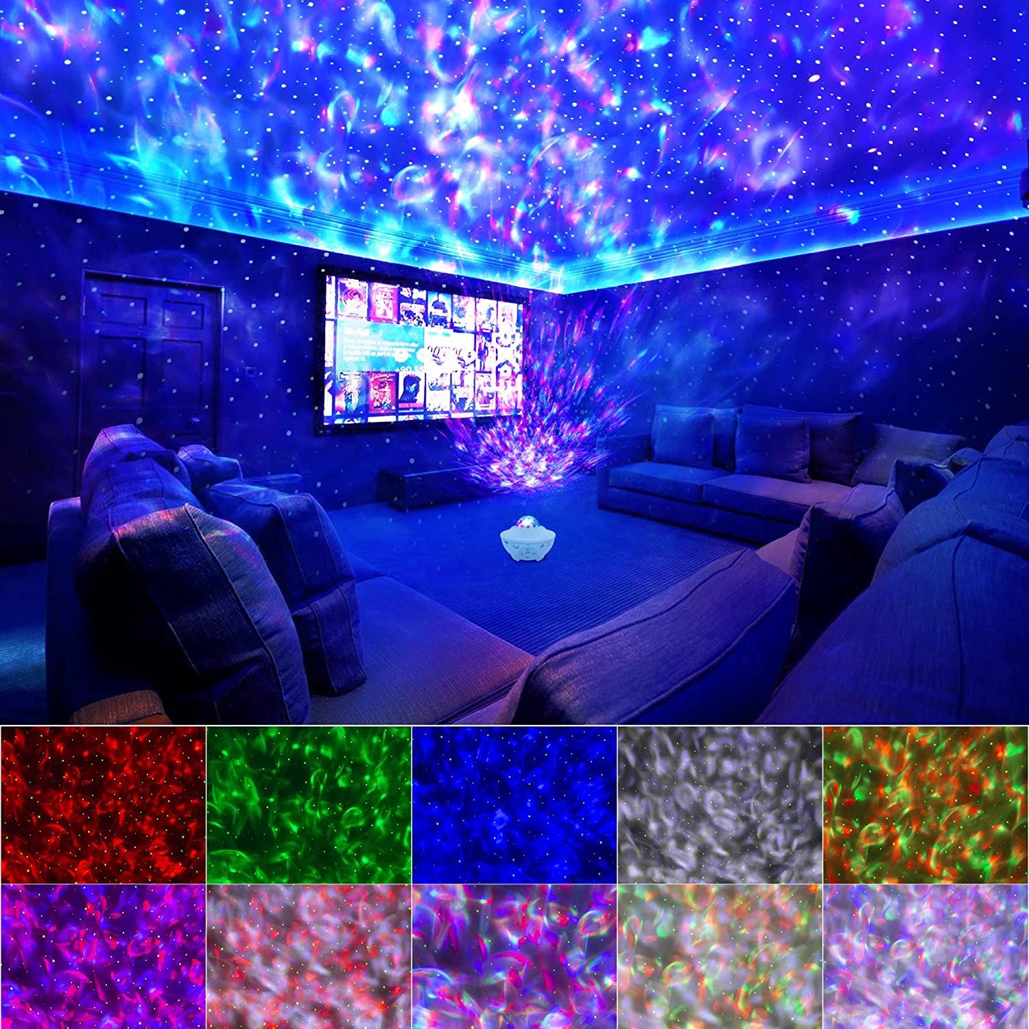Projecteur Star, projecteur Galaxy Night Light avec télécommande et 10 effets de couleurs, haut-parleur et minuterie intégrés, projecteur de plafond