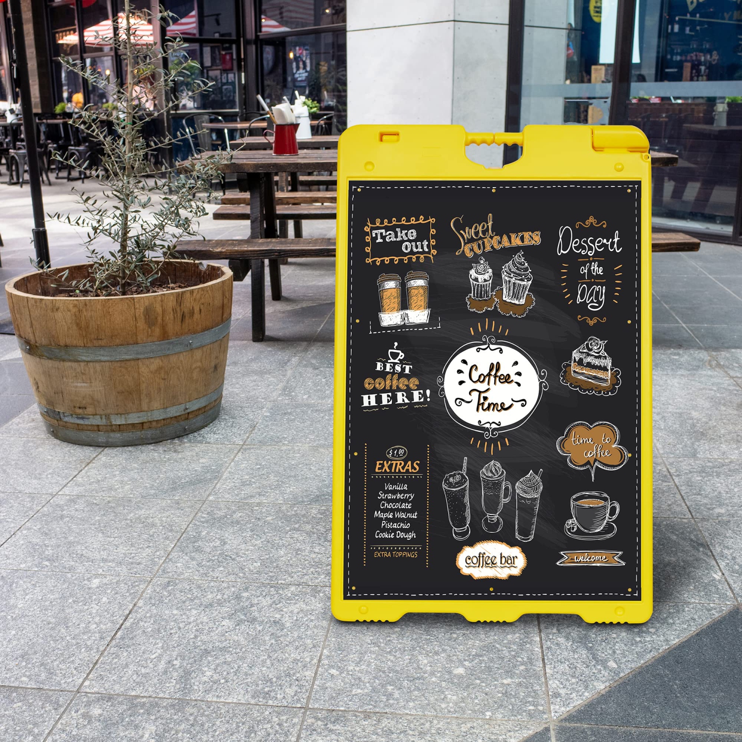 Jumbl Yellow A-Frame Sandwich Board Signs Outdoor 24.1" x 36" Board, Sidewalk Sign Holder