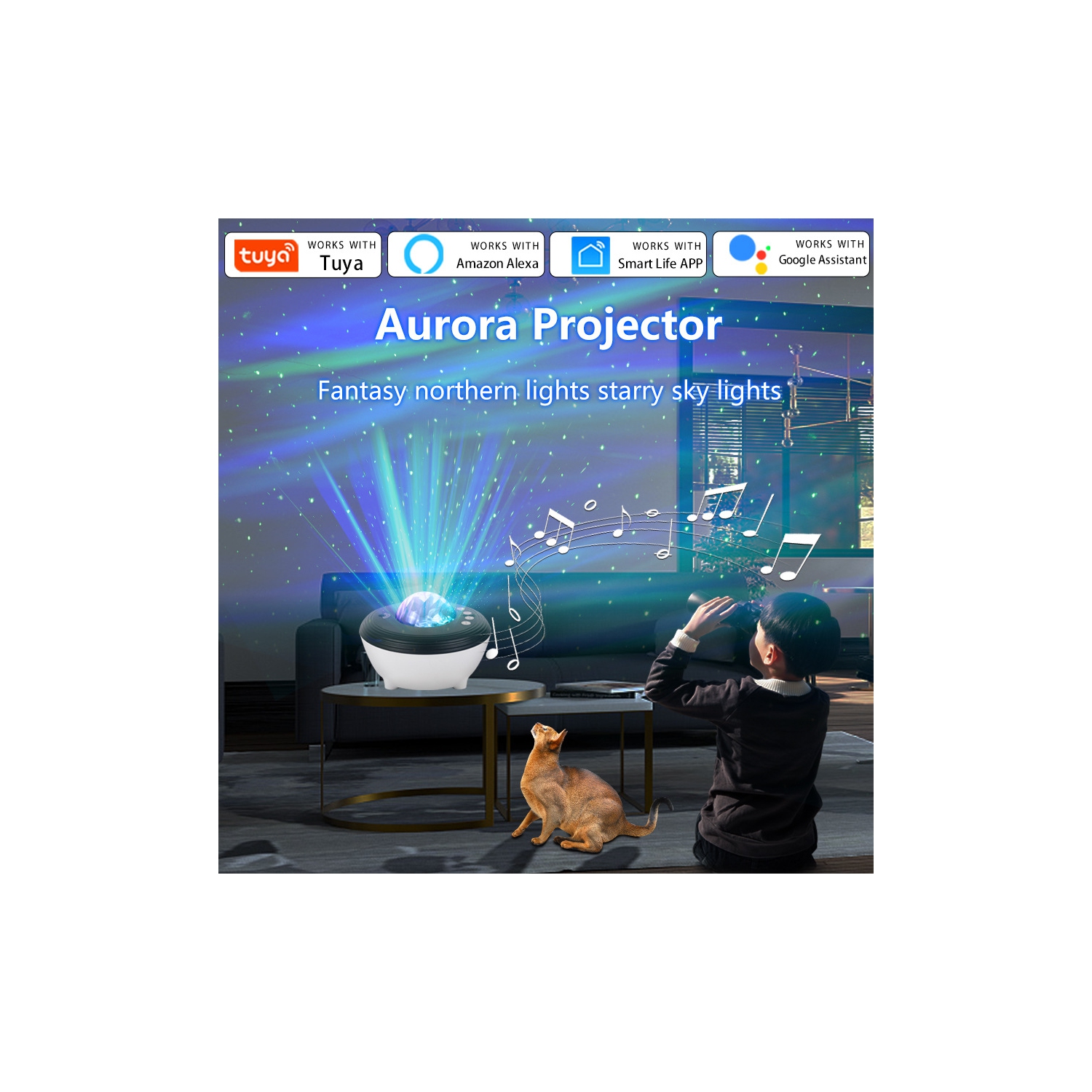 Projecteur Aurora de Northern Lights, projecteur Smart Star Galaxy pour chambre à coucher, haut-parleur musique, bruits blancs projecteur Galaxy avec