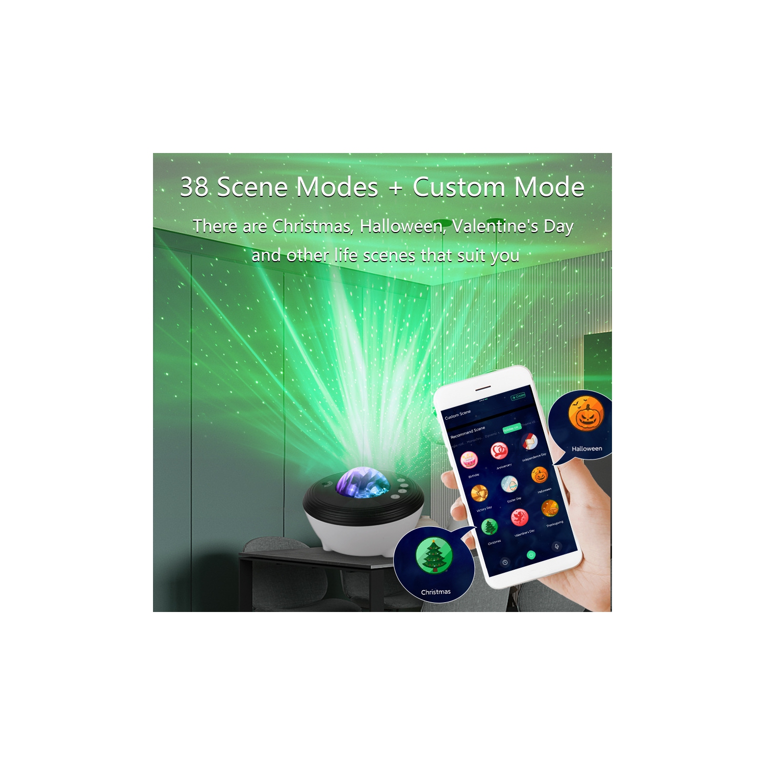 Projecteur Aurora de Northern Lights, projecteur Smart Star Galaxy pour chambre à coucher, haut-parleur musique, bruits blancs projecteur Galaxy avec