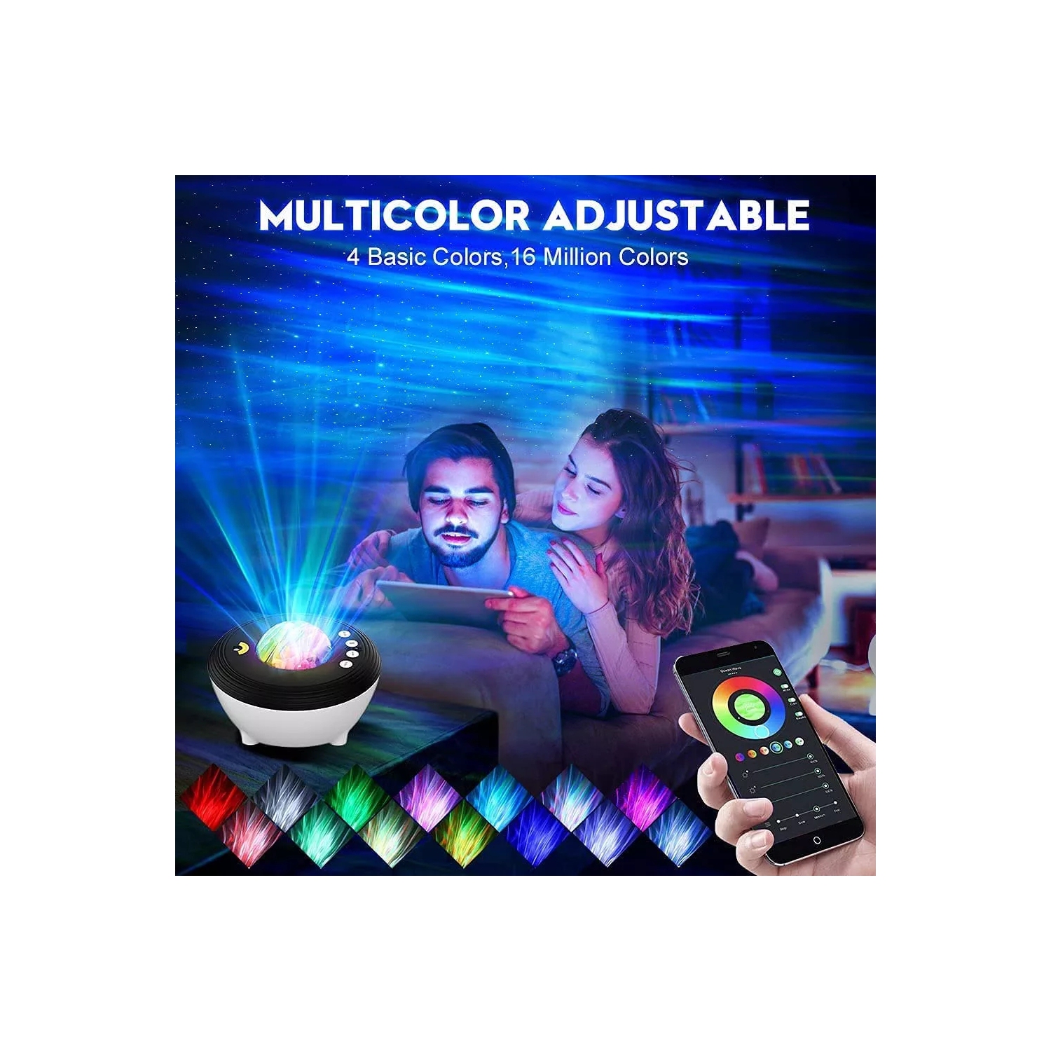 Projecteur Aurora de Northern Lights, projecteur Smart Star Galaxy pour chambre à coucher, haut-parleur musique, bruits blancs projecteur Galaxy avec