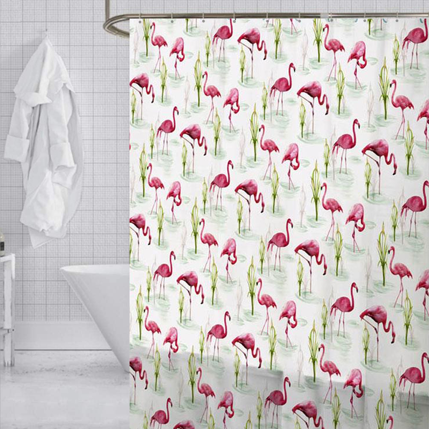 ITY International - Peva Shower Curtain, 71" x 71", Flamingo Pattern