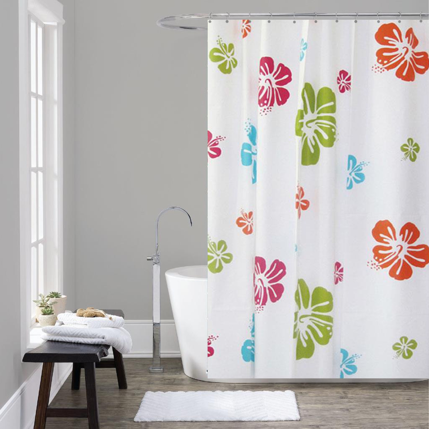 ITY International - Peva Shower Curtain, 71" x 71", Flower Pattern