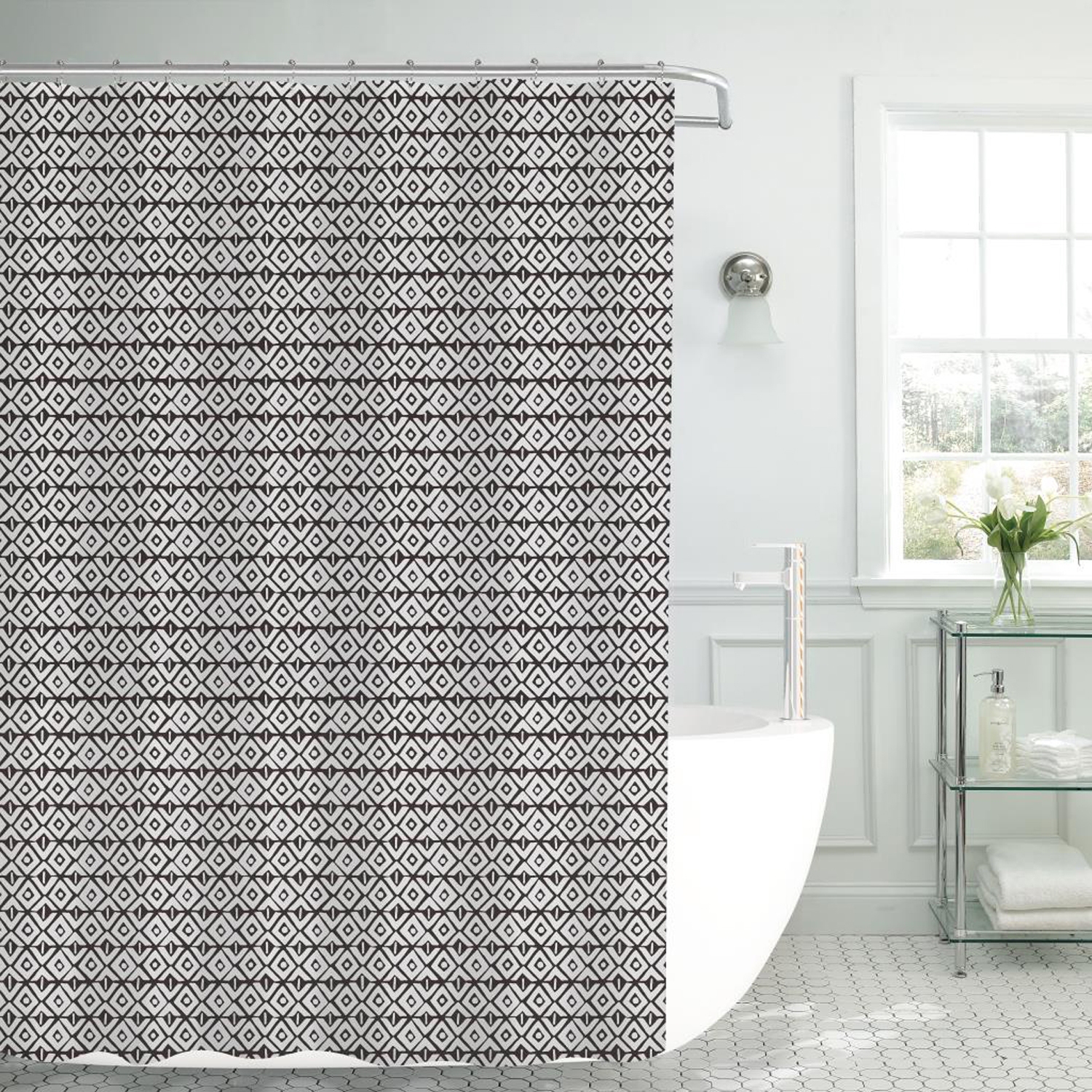 ITY International - Peva Shower Curtain, 71" x 71", Black and White