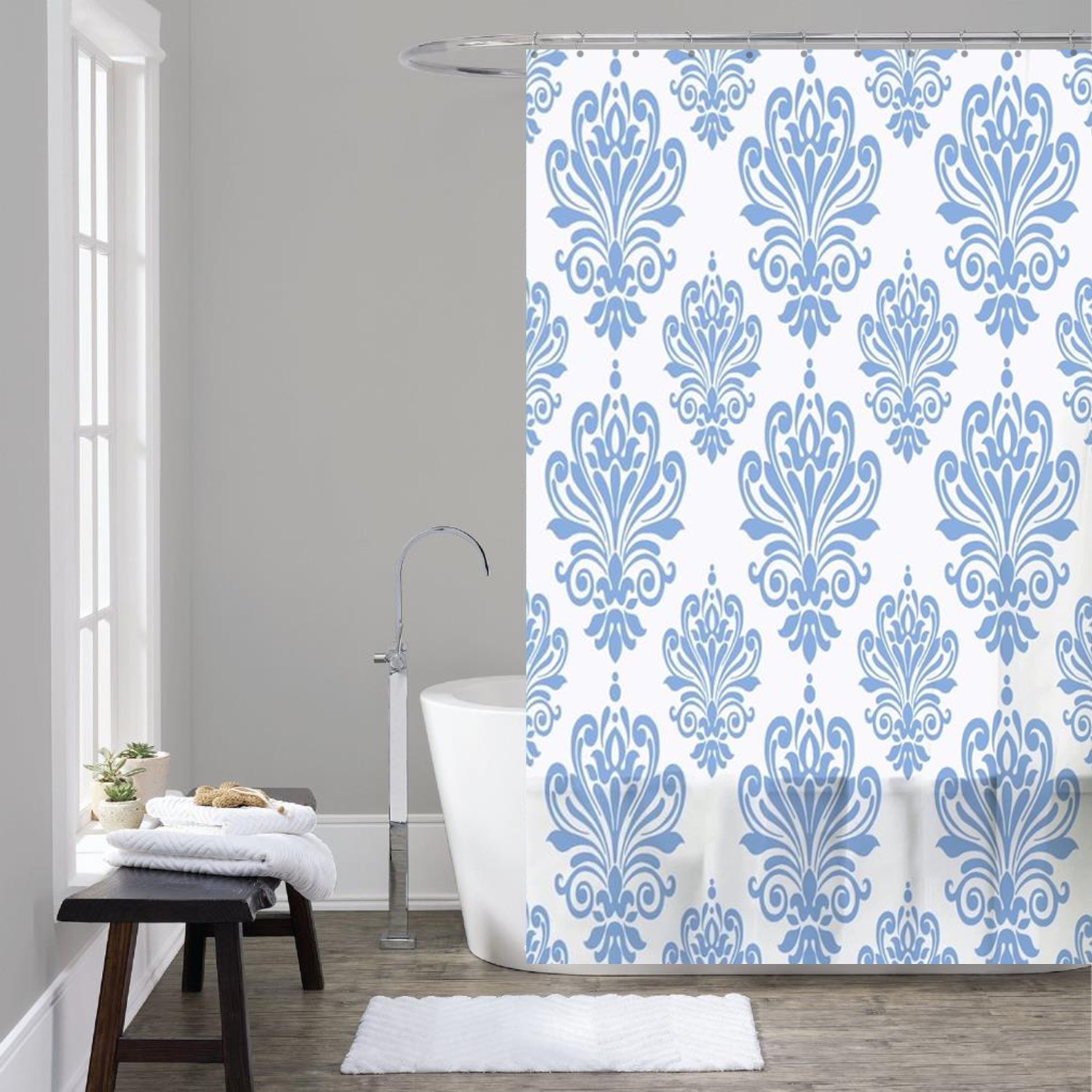 ITY International - Peva Shower Curtain, 71" x 71", Blue and White