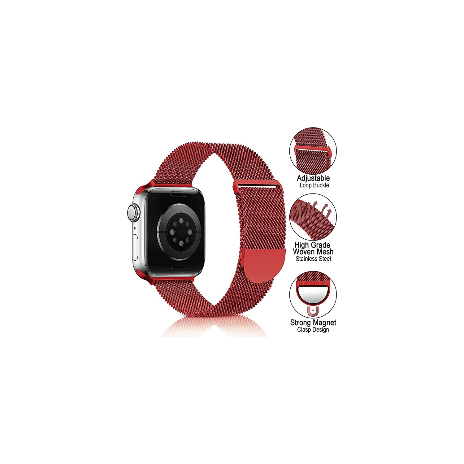 Apple Watch Series 10 / 9 / 8 / 7 / 6 / 5 / 4 / 3 / 2 / 1 / SE Adjustable Magnetic Band, Stainless Steel Mesh Replacement Strap Wristband for Men &