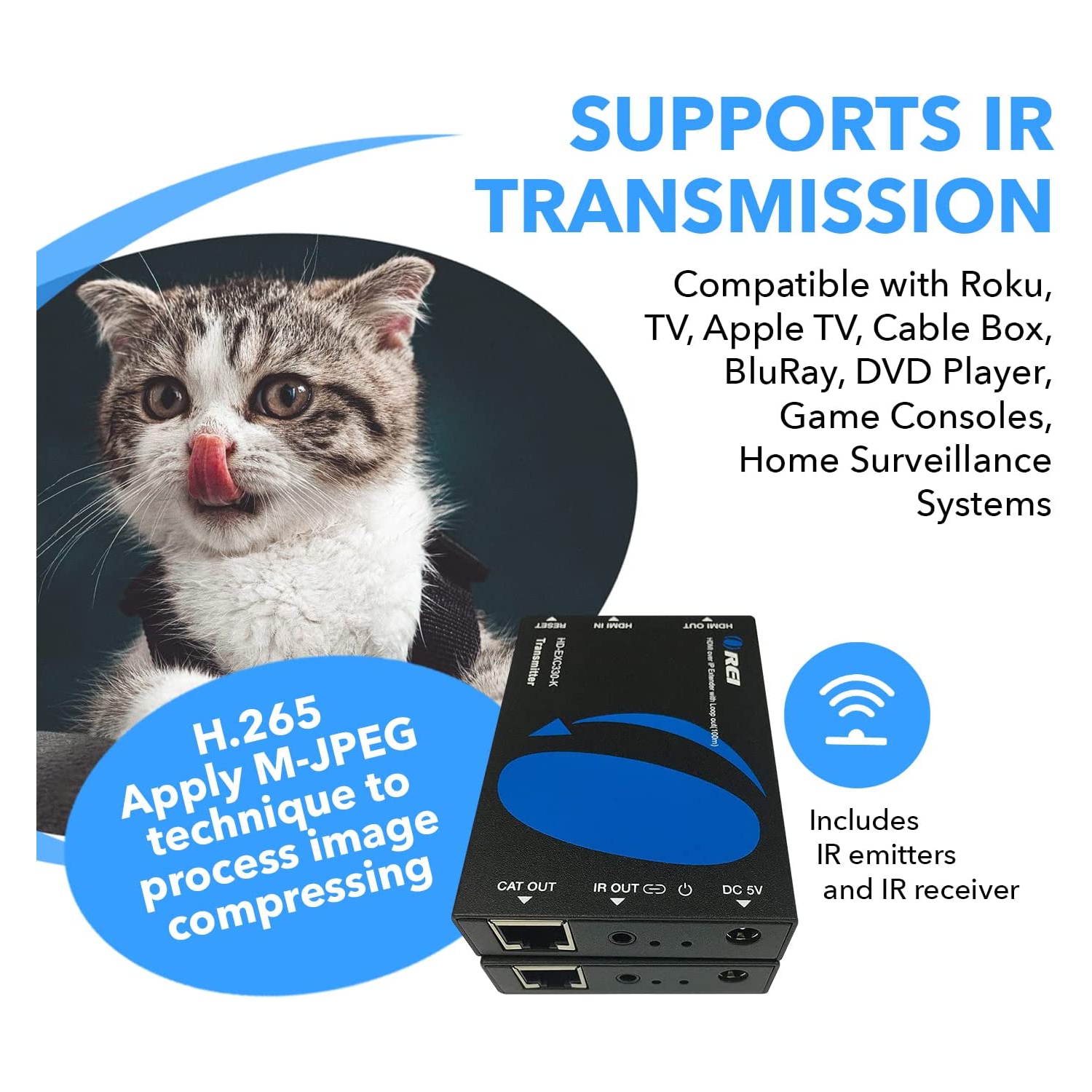 Prolongateur HDMI sur CAT5/CAT6 par OREI avec IR jusqu’à 330 pi - sortie en boucle - distribution de signal 1080p HD intégrale - sur IP