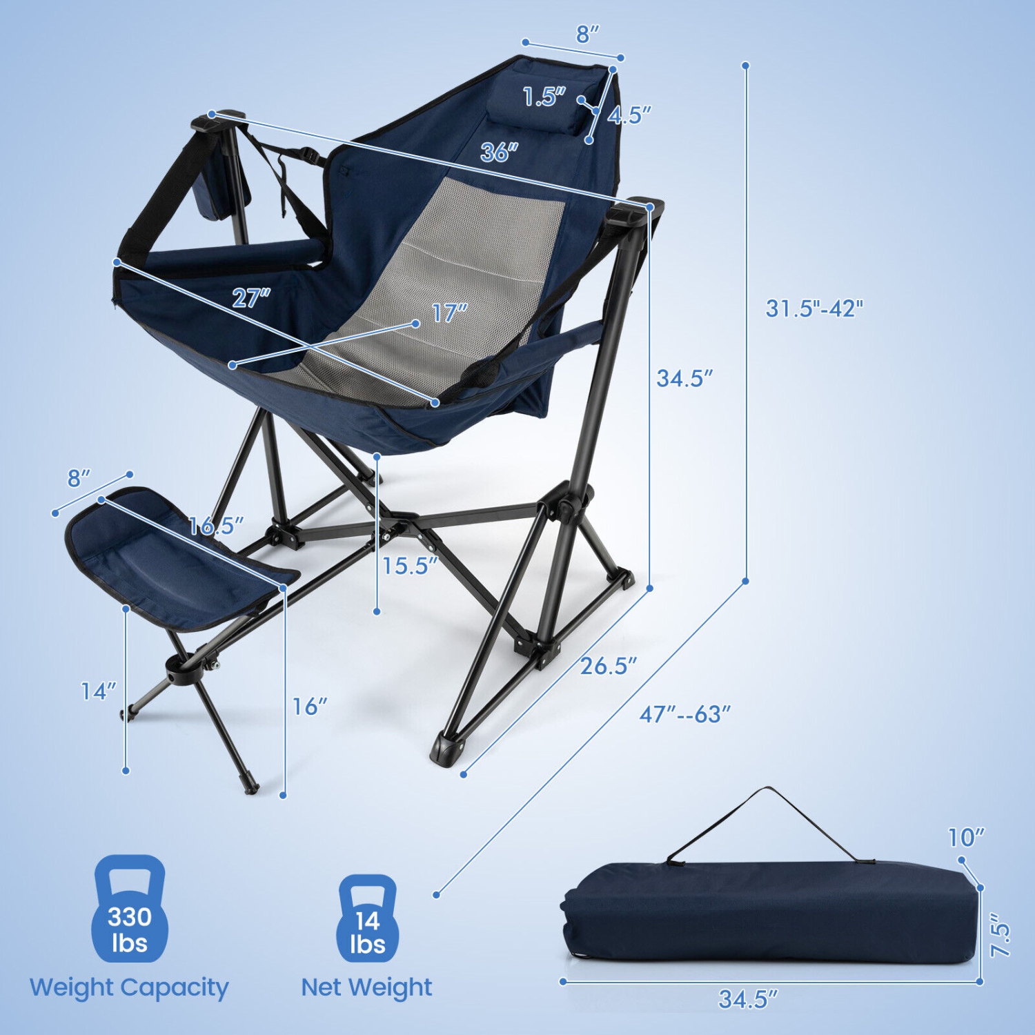 Gymax Hammock Camping Chair w/ Retractable Footrest & Carrying Bag for Camping Picnic
