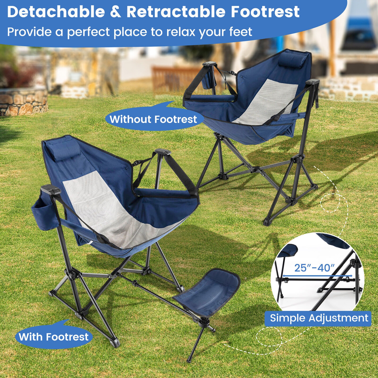 Gymax Hammock Camping Chair w/ Retractable Footrest & Carrying Bag for Camping Picnic