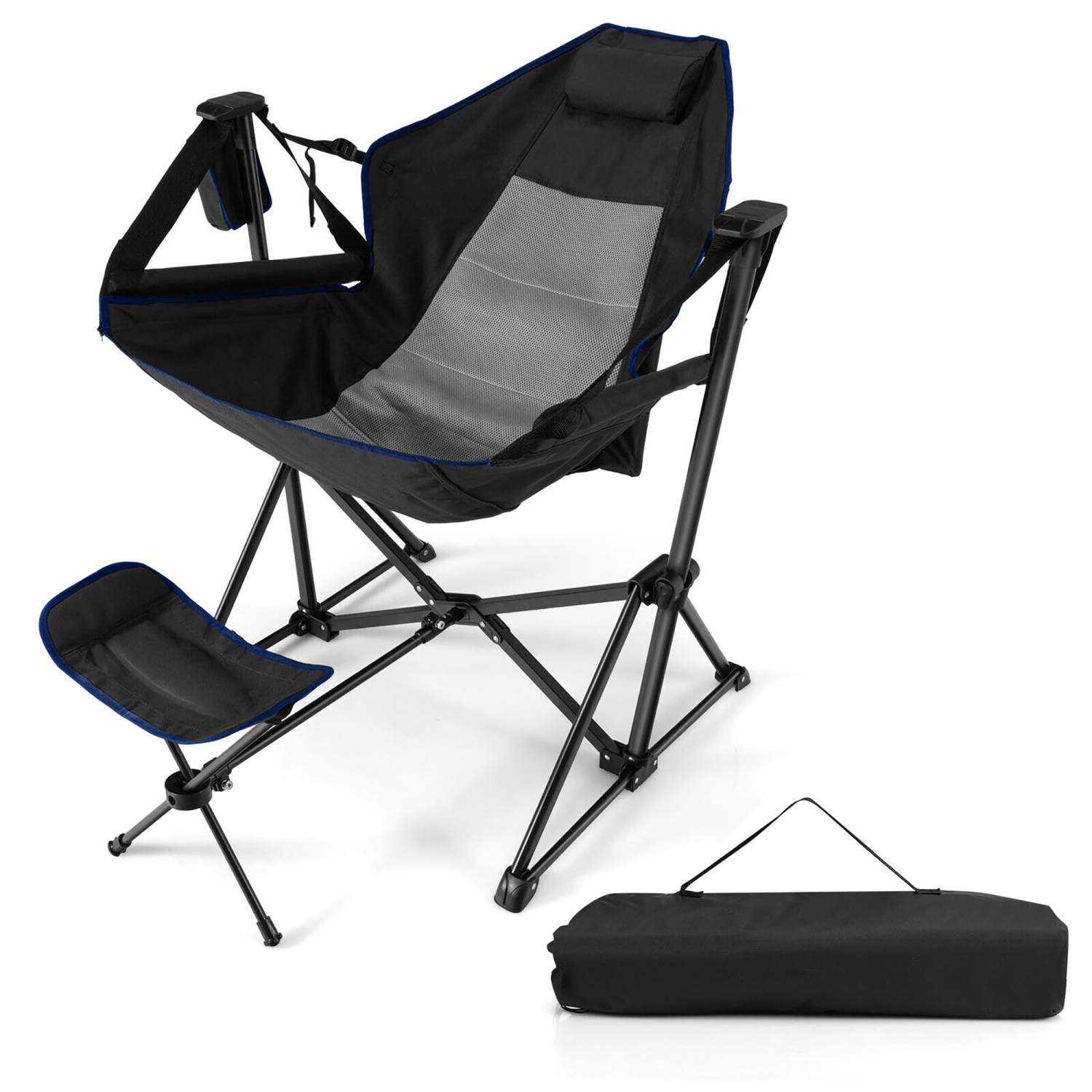 Gymax Hammock Camping Chair w/ Retractable Footrest & Carrying Bag for Camping Picnic