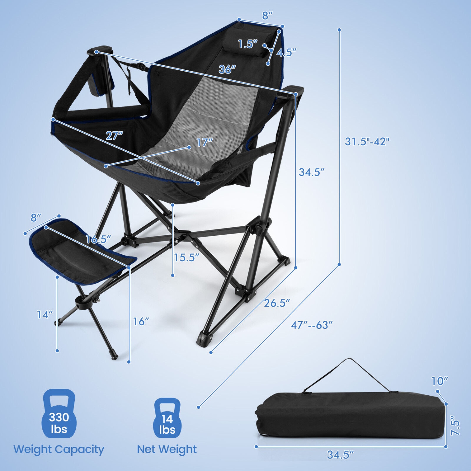 Gymax Hammock Camping Chair w/ Retractable Footrest & Carrying Bag for Camping Picnic