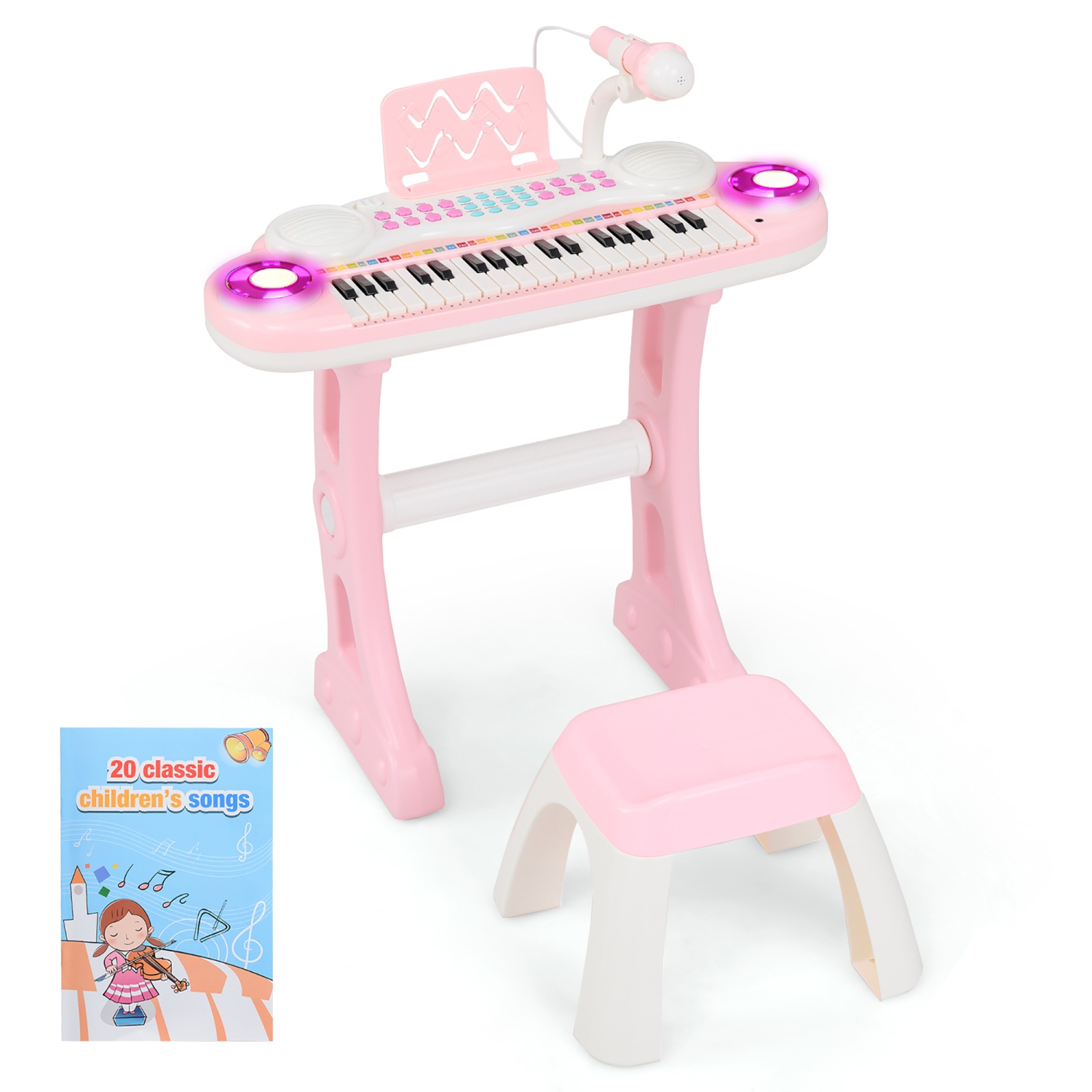 Gymax Electronic Kids Piano Toy 37 Keys Piano Keyboard w/ Detachable Legs Stool