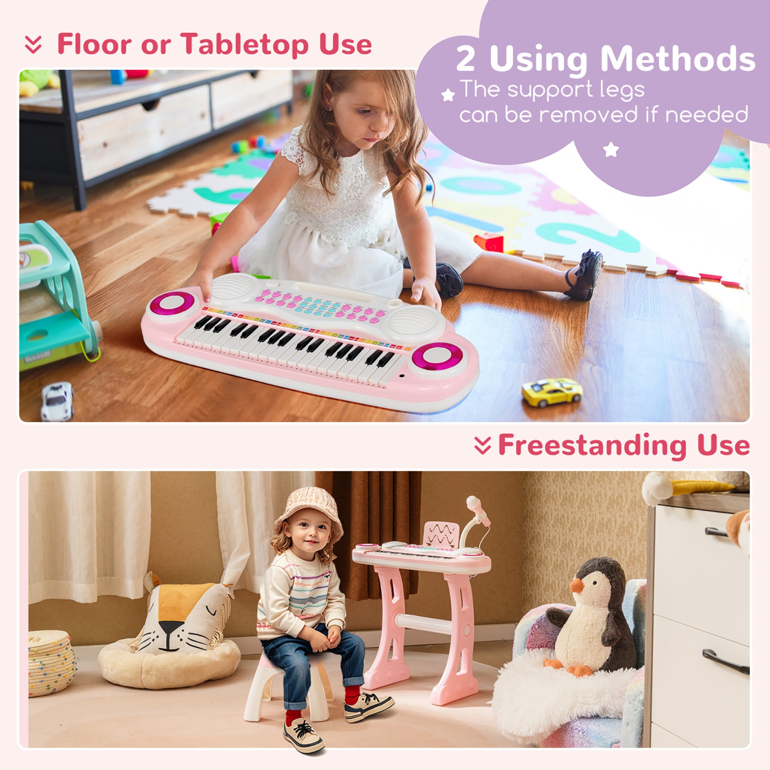 Gymax Electronic Kids Piano Toy 37 Keys Piano Keyboard w/ Detachable Legs Stool