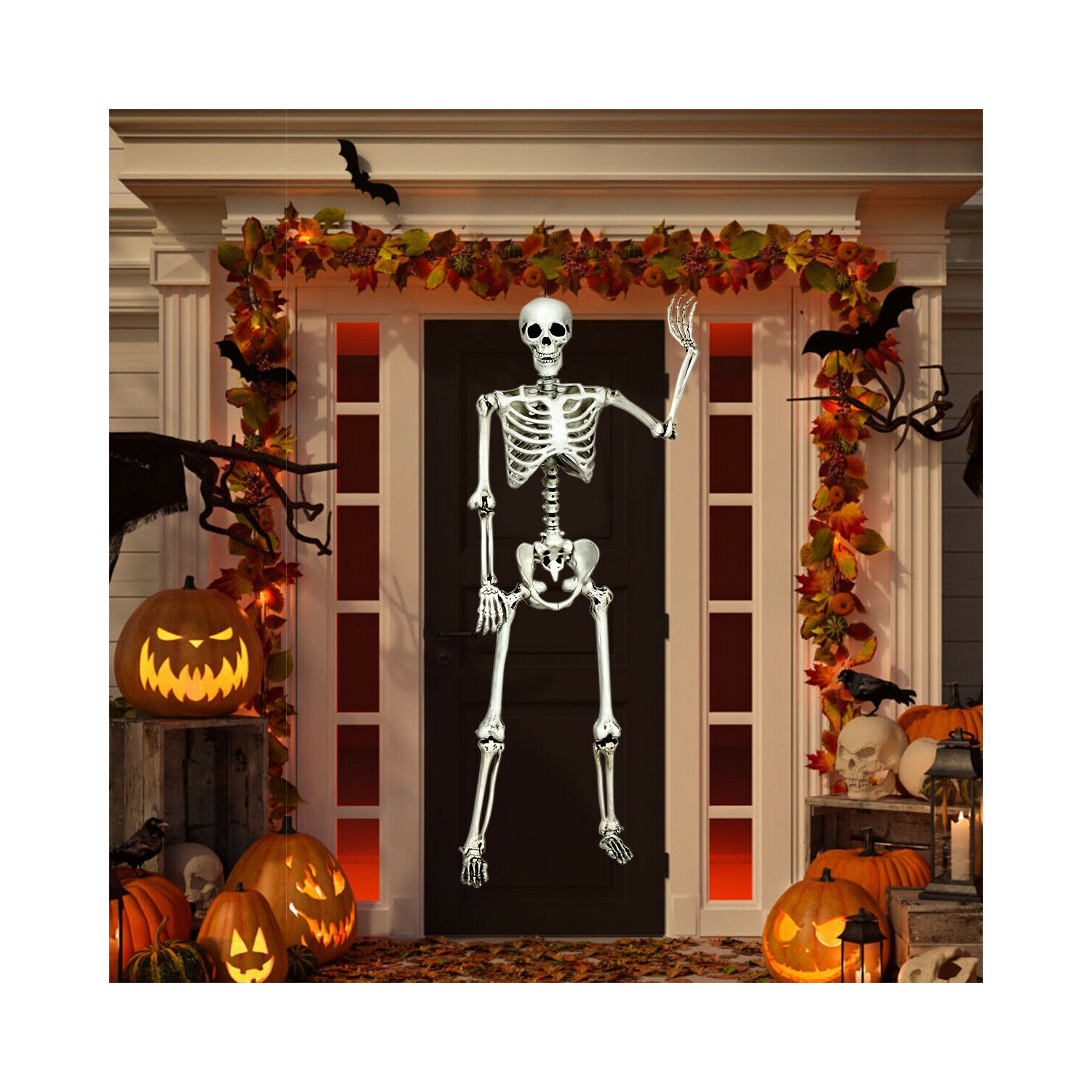 Gymax Full Body Halloween Skeleton 5.4ft Life Size w/ Hanging Rope Movable Joints