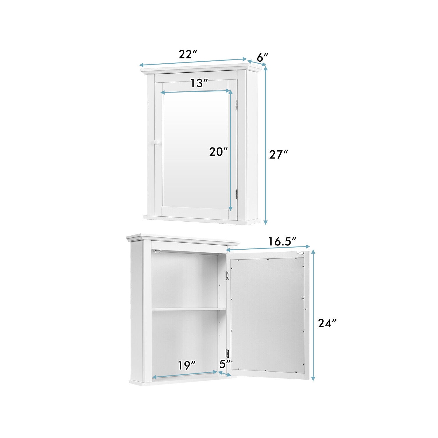 Armoire de toilette à miroir Etagère réglable murale Gymax