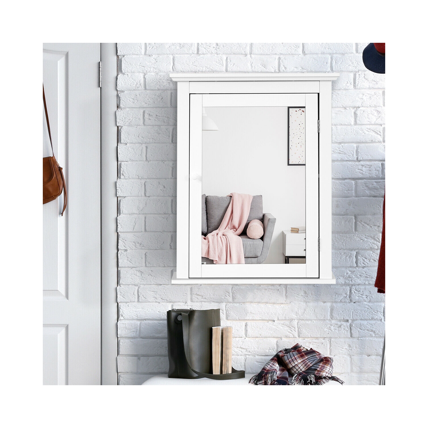 Armoire de toilette à miroir Etagère réglable murale Gymax