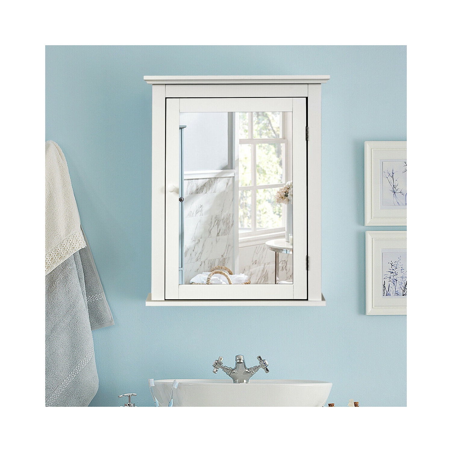 Armoire de toilette à miroir Etagère réglable murale Gymax