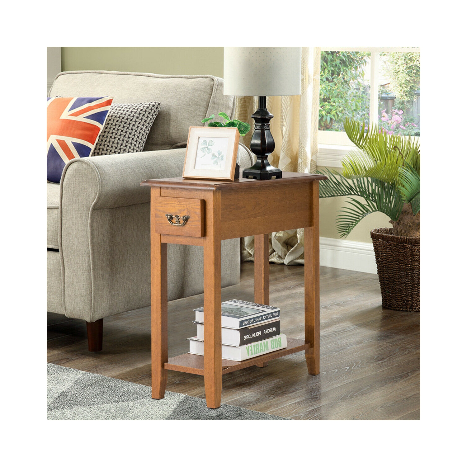 Gymax Set of 2 End Table Bedside Sofa End Table Narrow Nightstand