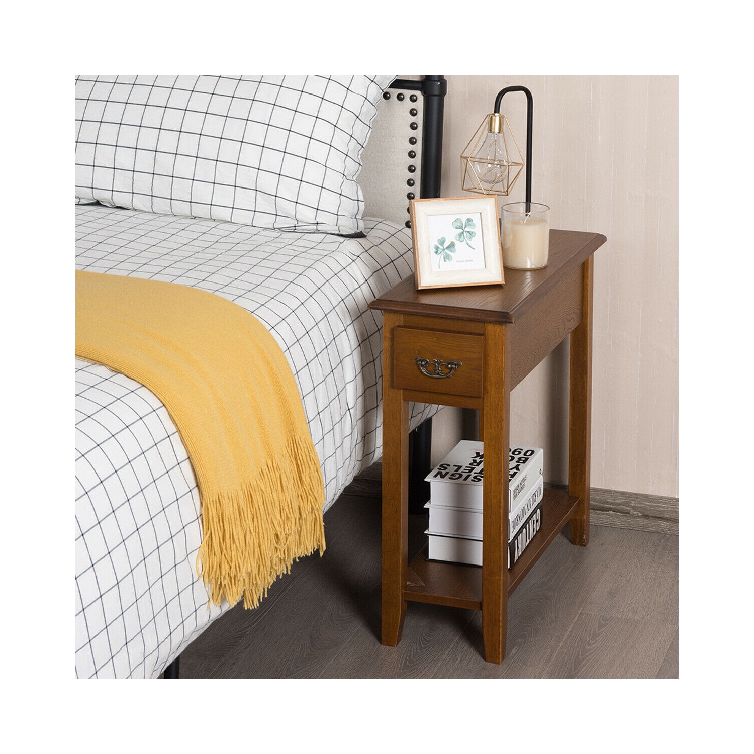 Gymax Set of 2 End Table Bedside Sofa End Table Narrow Nightstand