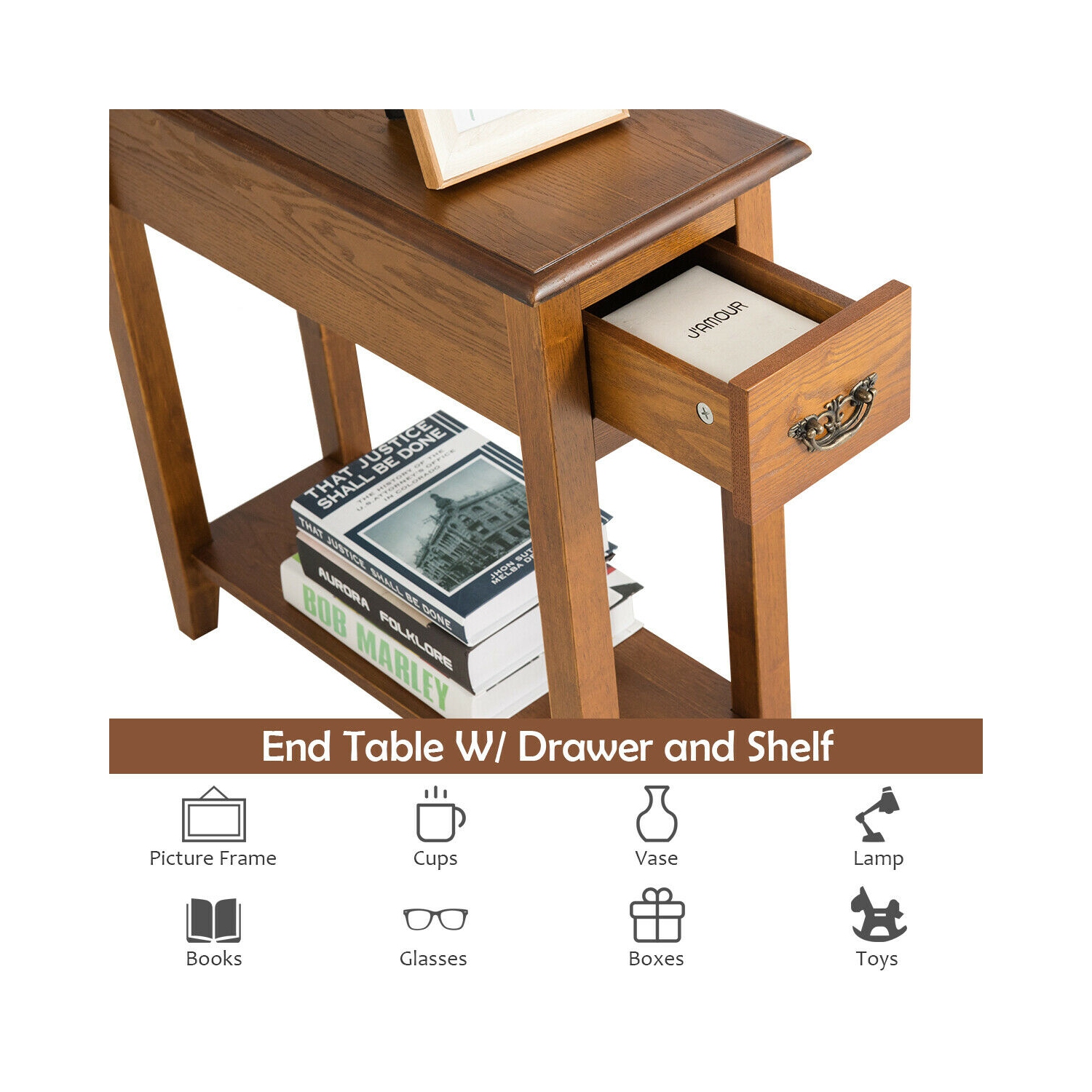 Gymax Set of 2 End Table Bedside Sofa End Table Narrow Nightstand