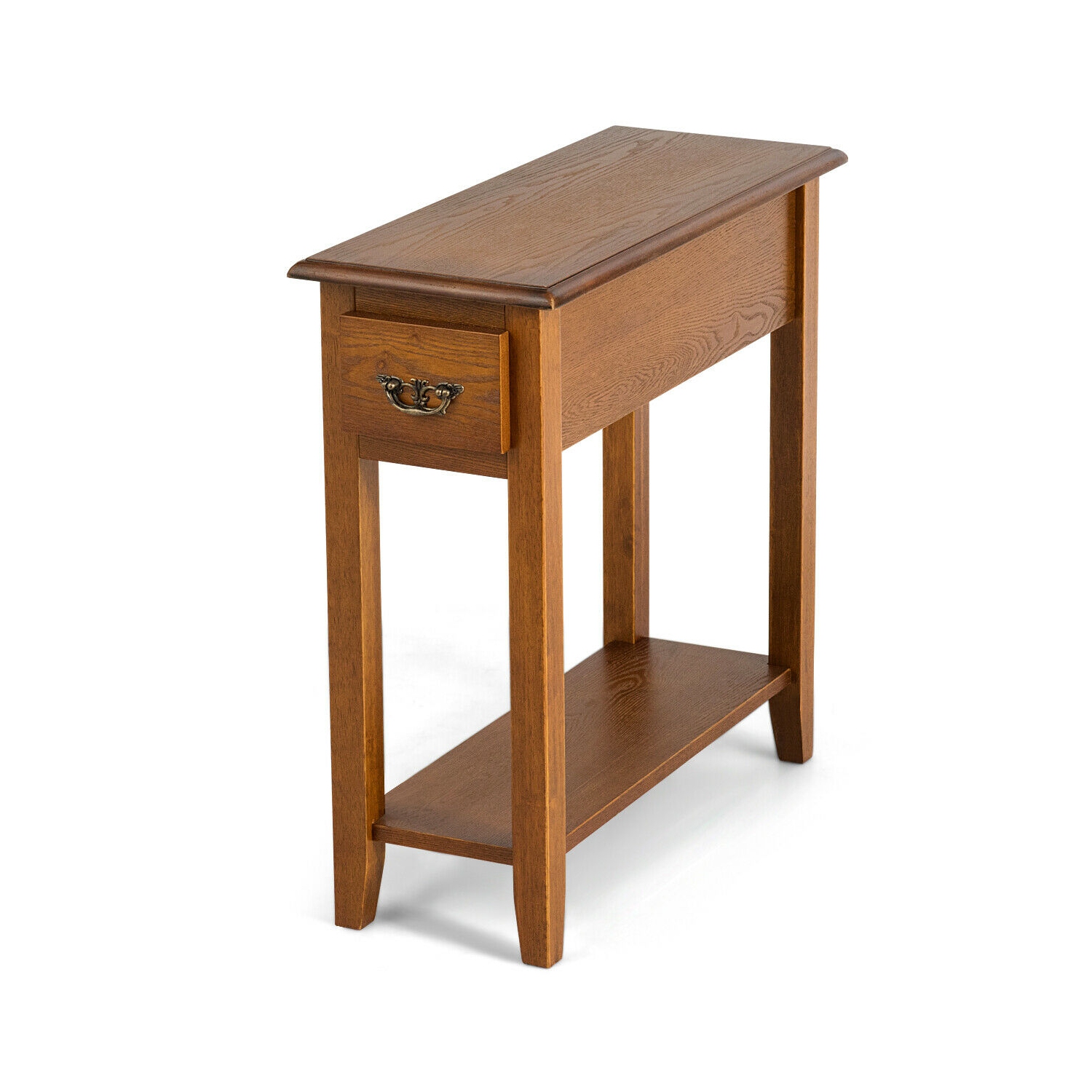 Gymax End Table Bedside Sofa End Table Narrow Nightstand w/Drawer