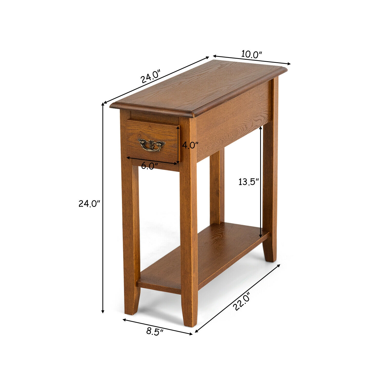 Gymax End Table Bedside Sofa End Table Narrow Nightstand w/Drawer