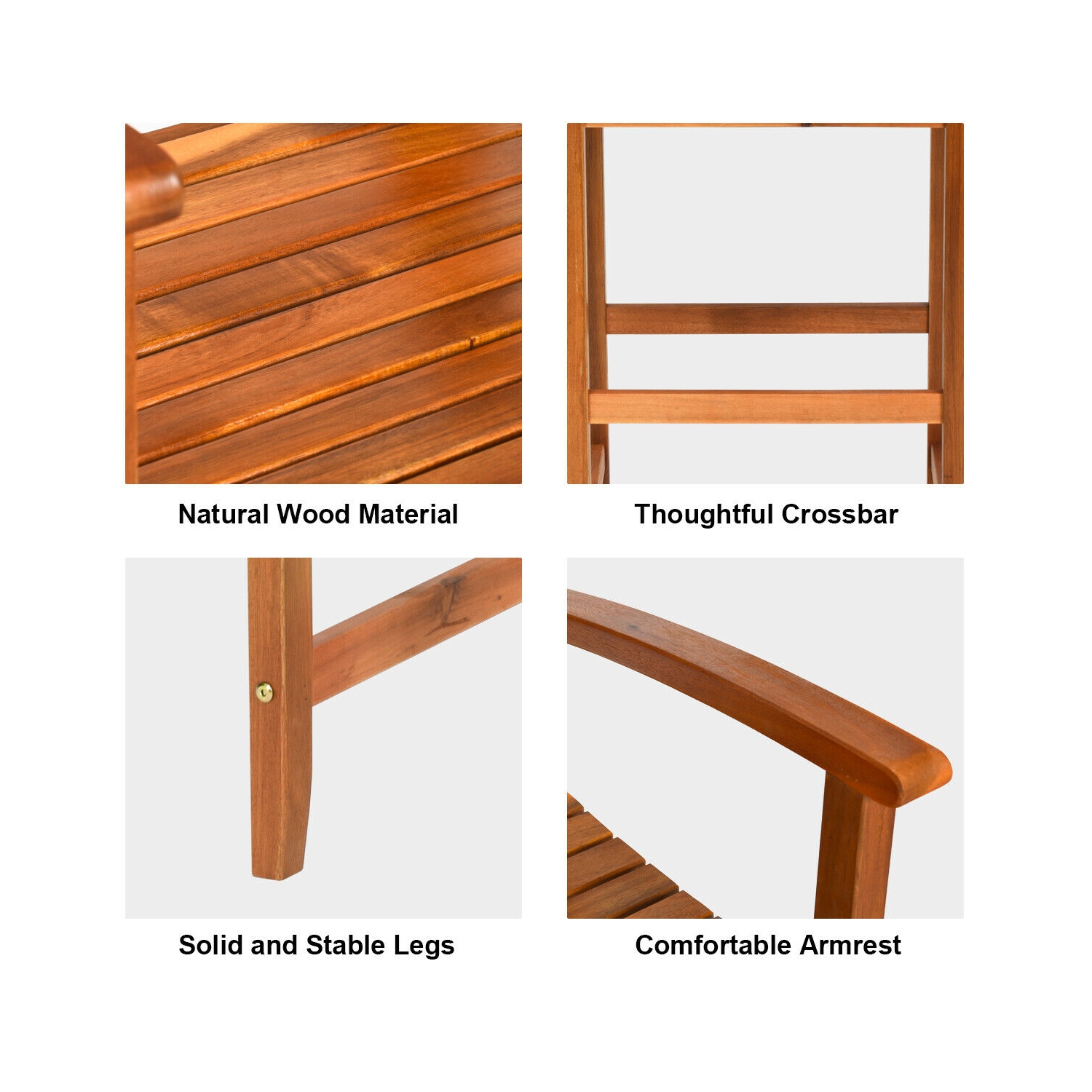 Gymax Set of 2 Outdoor Acacia Wood Bar Stools Bar Height Patio Chairs w/ Backrests