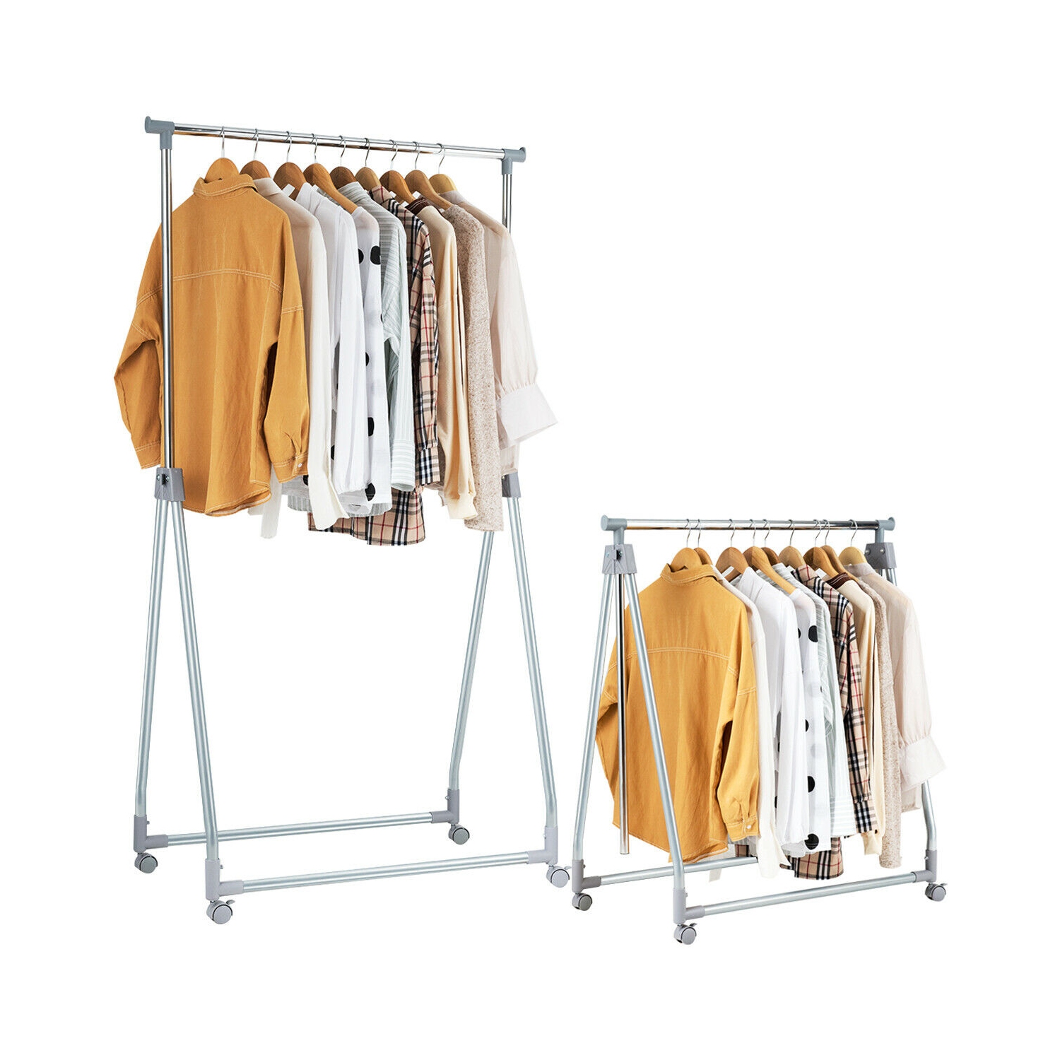 Gymax Extendable Clothing Garment Rack Heavy Duty Foldable Clothes Rack W/Hanging Rod