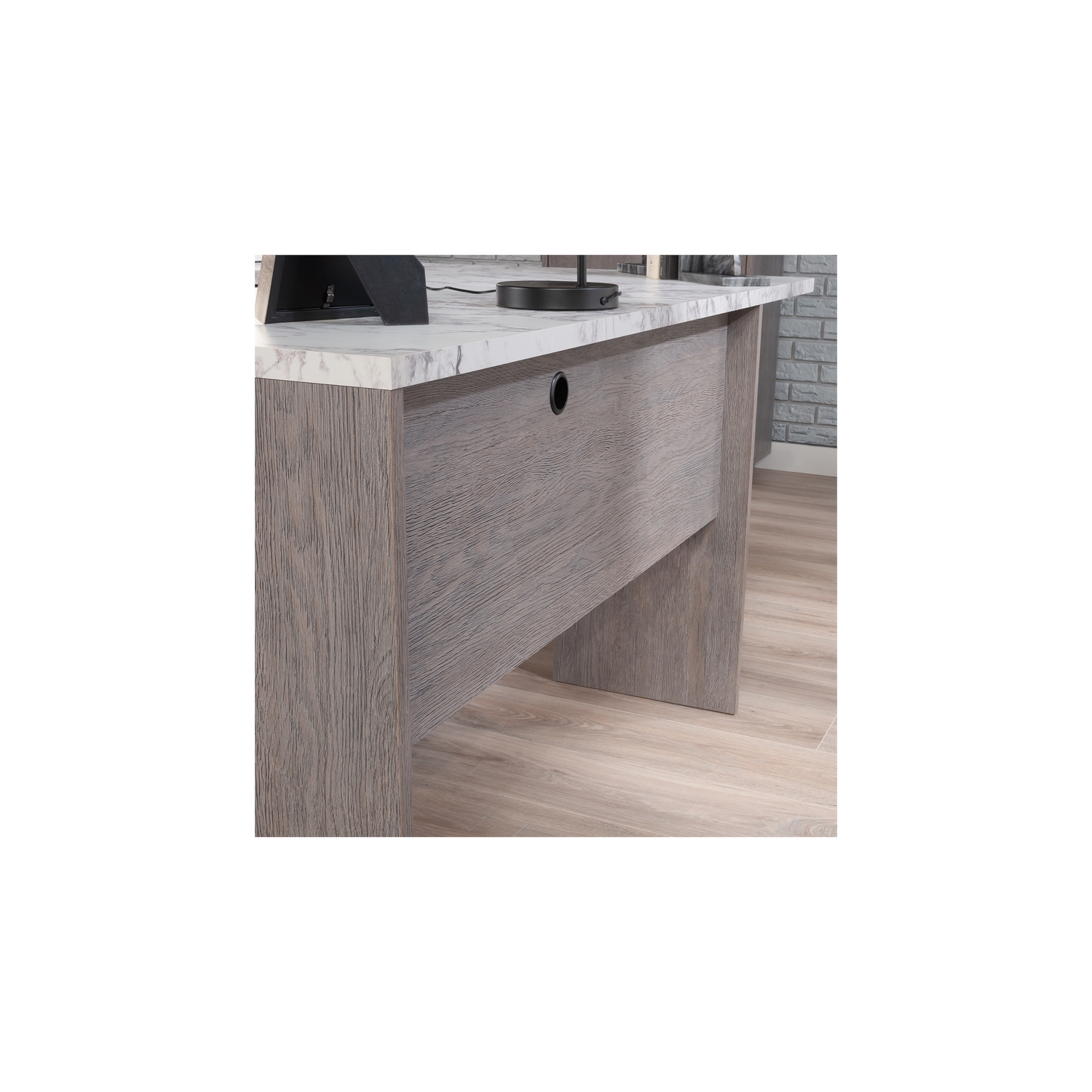 Sauder – Bureau en L en bois d’ingénierie East Rock, fini chêne cendré