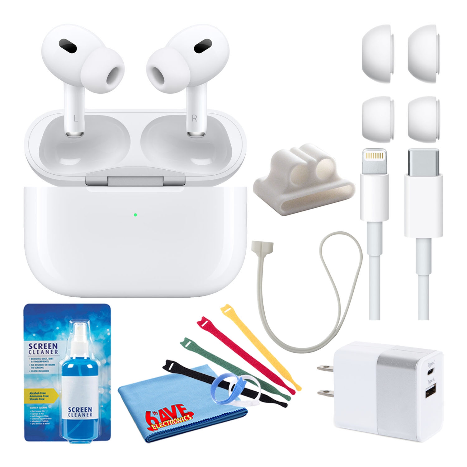 Apple AirPods Pro with MagSafe Charging (2022) with Cable Ties + 2-Chargers