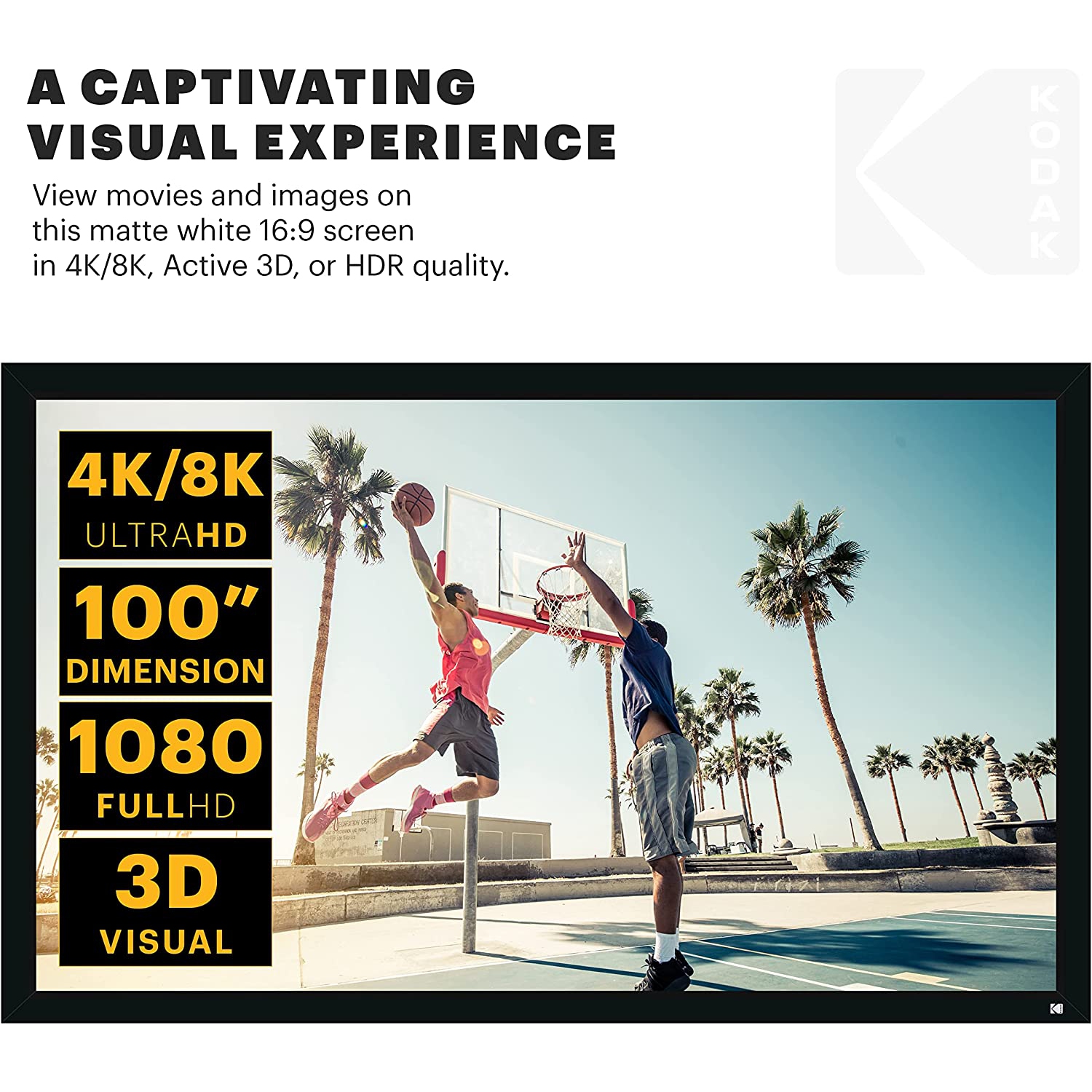 Kodak 100" Projector Screen with Black Velvet Fixed Frame & Mount Kit