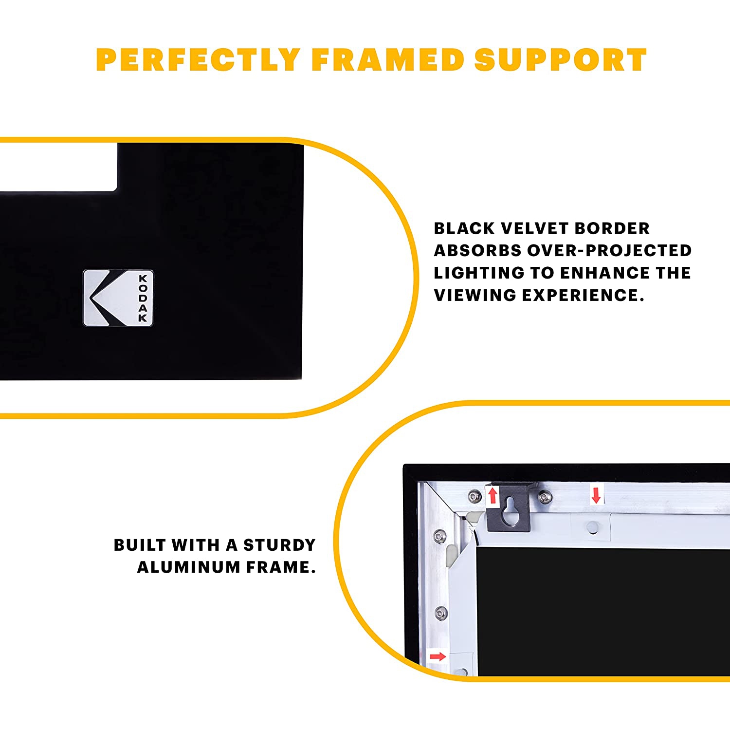 Kodak 100" Projector Screen with Black Velvet Fixed Frame & Mount Kit