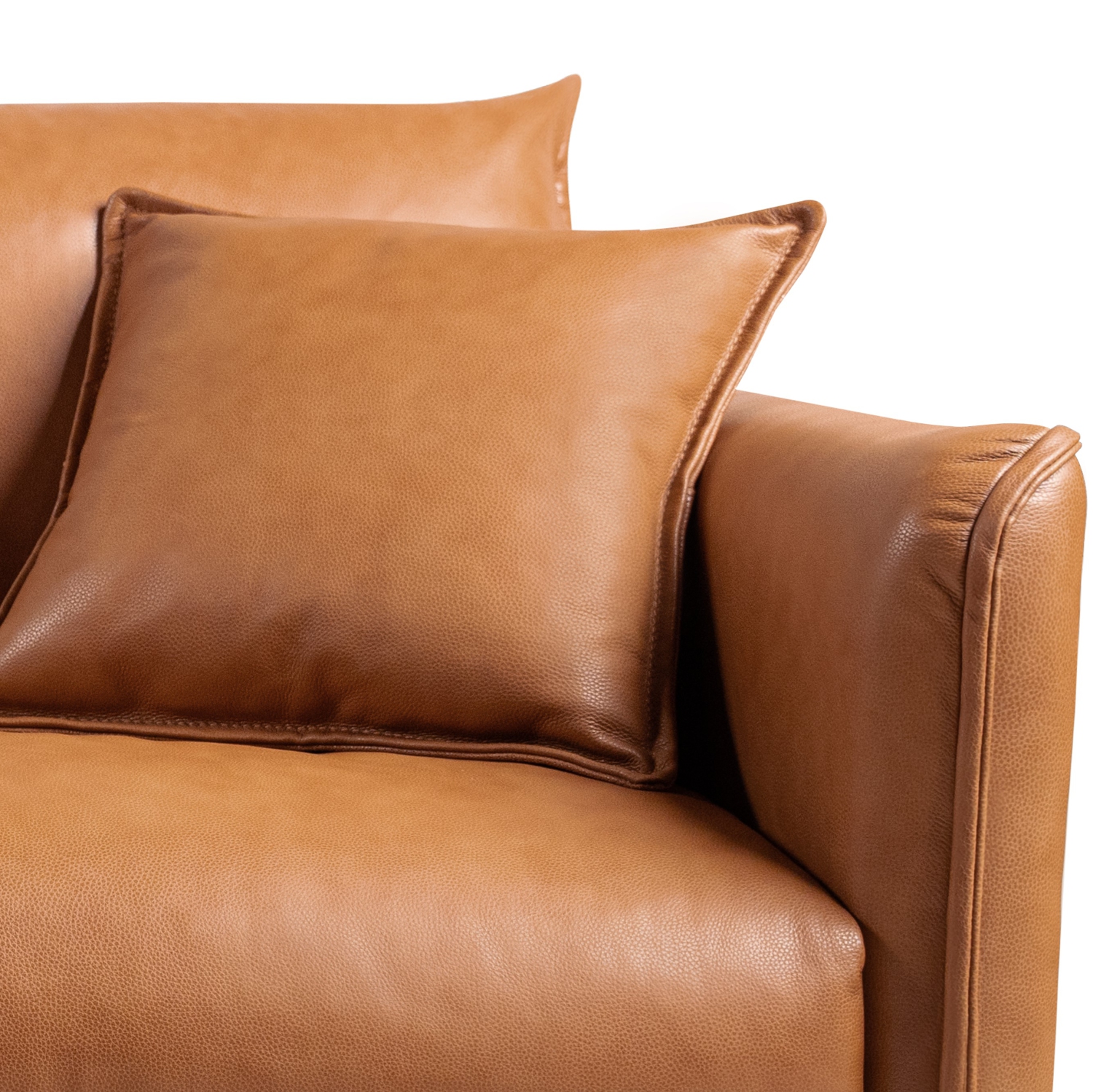 Valencia Jasper Top Grain Leather with Wooden Frame 3 Seats Sofa, Cognac Color
