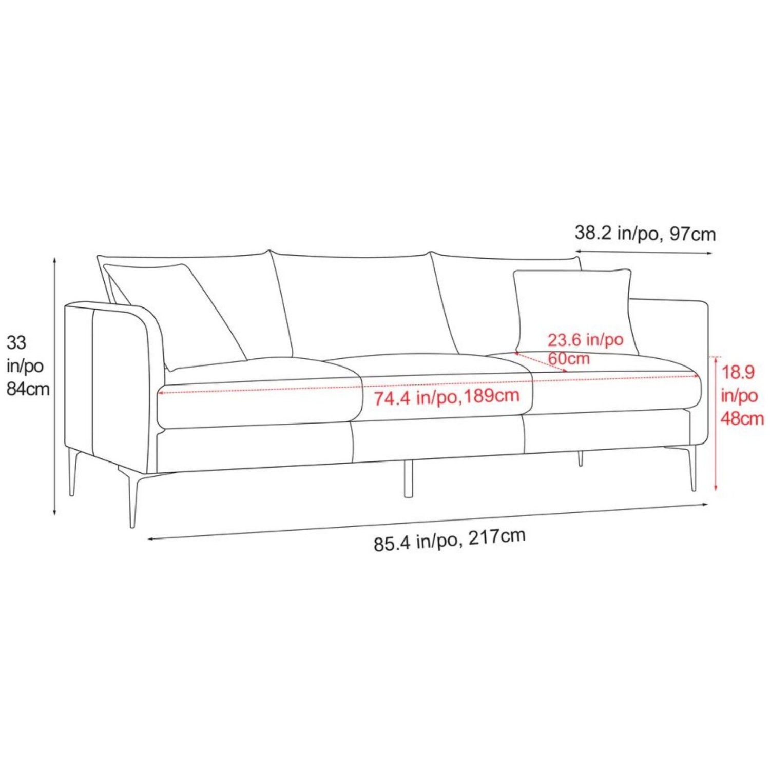 Valencia Jasper Top Grain Leather with Wooden Frame 3 Seats Sofa, Cognac Color