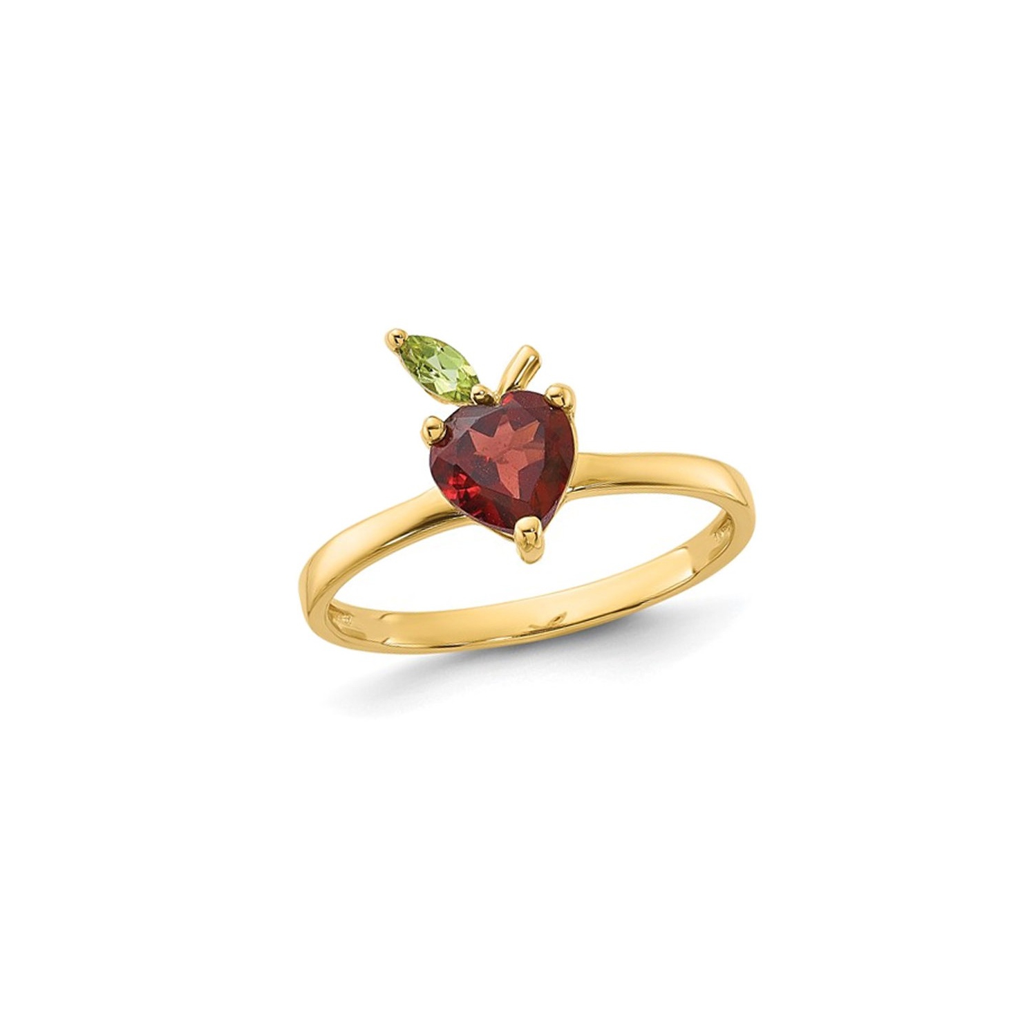 1.10 Carat Garnet Apple Heart Ring in 14K Yellow Gold with Peridot