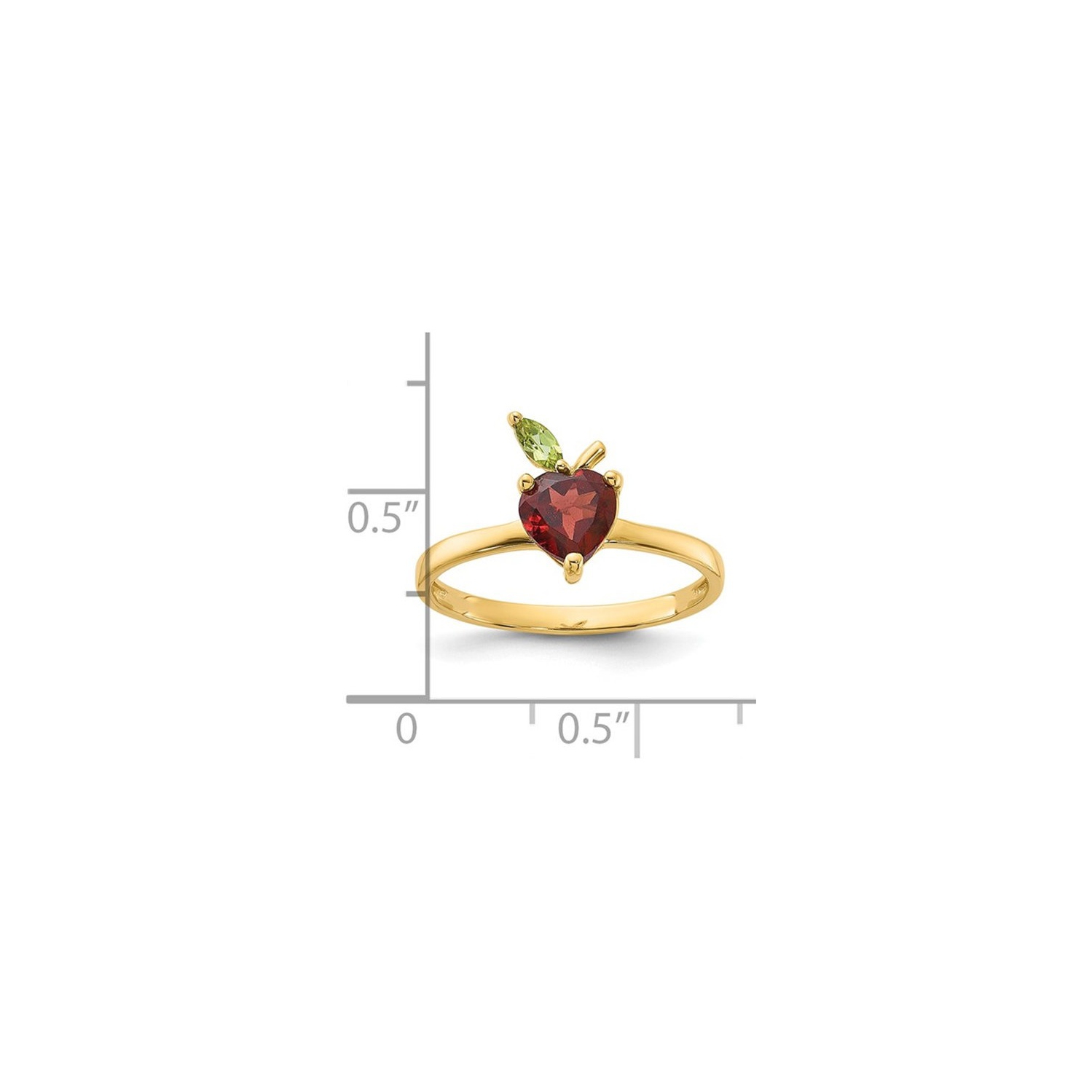 1.10 Carat Garnet Apple Heart Ring in 14K Yellow Gold with Peridot