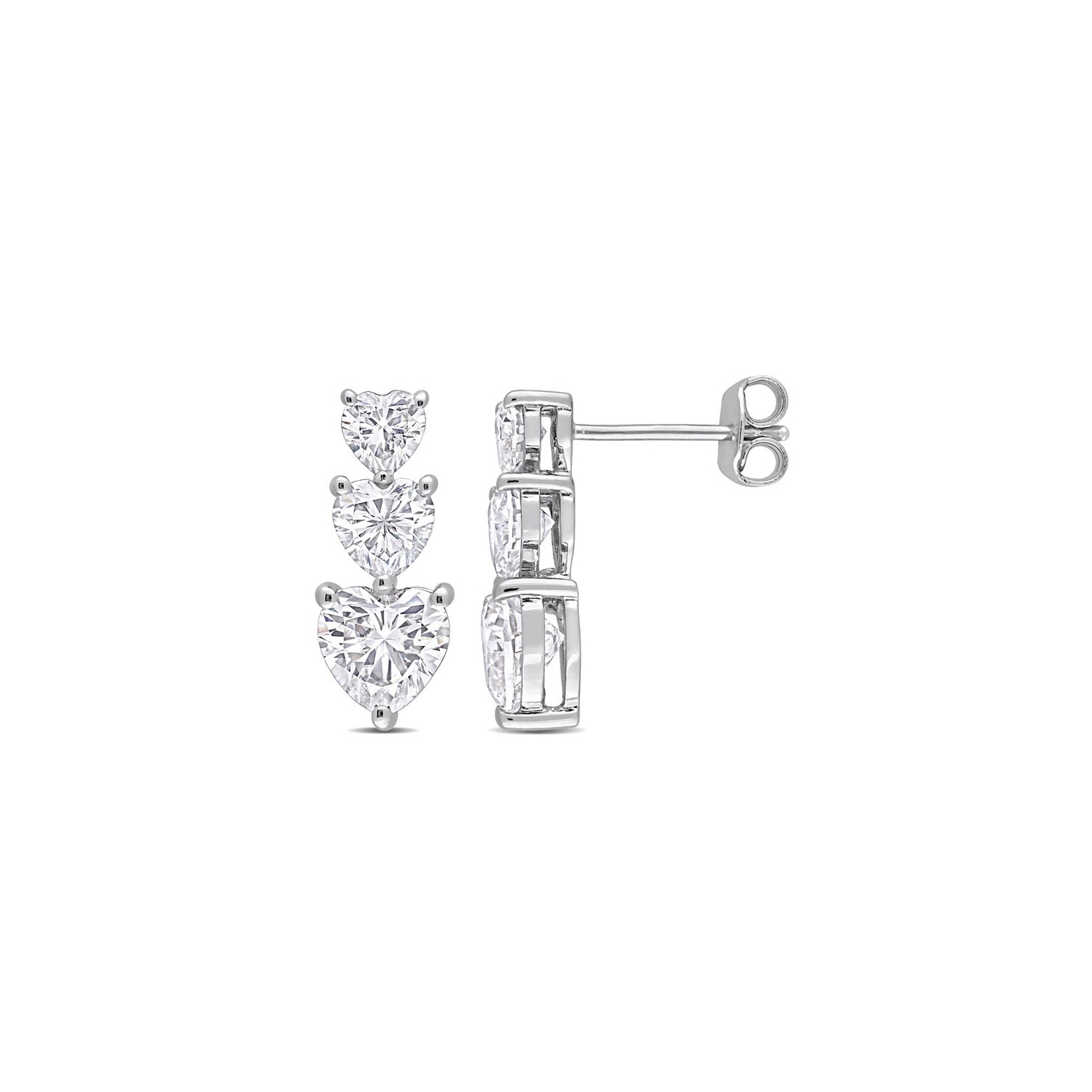 3.40 Carat Synthetic Moissanite Triple Heart Earrings in 10K White Gold