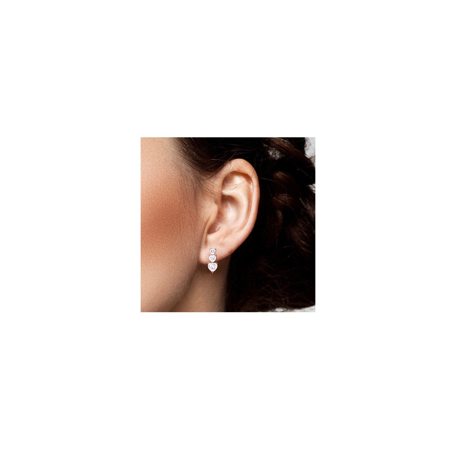 3.40 Carat Synthetic Moissanite Triple Heart Earrings in 10K White Gold