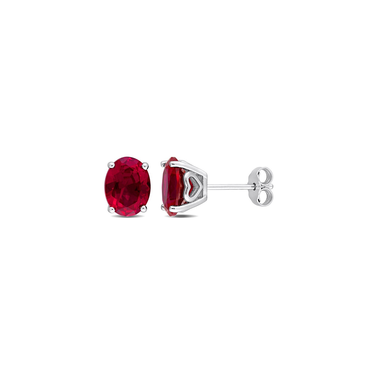 5.90 Carat Lab-Created Ruby Oval Stud Earrings in Sterling Silver