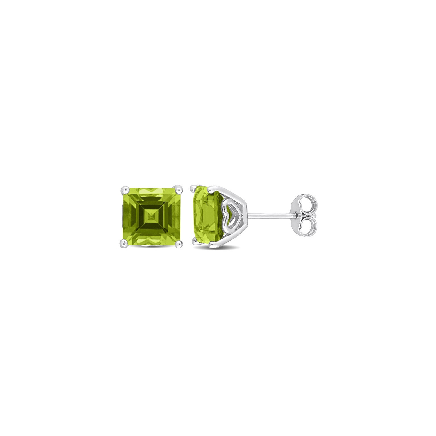 4.80 Carat Square Peridot Solitaire Stud Earrings in Sterling Silver