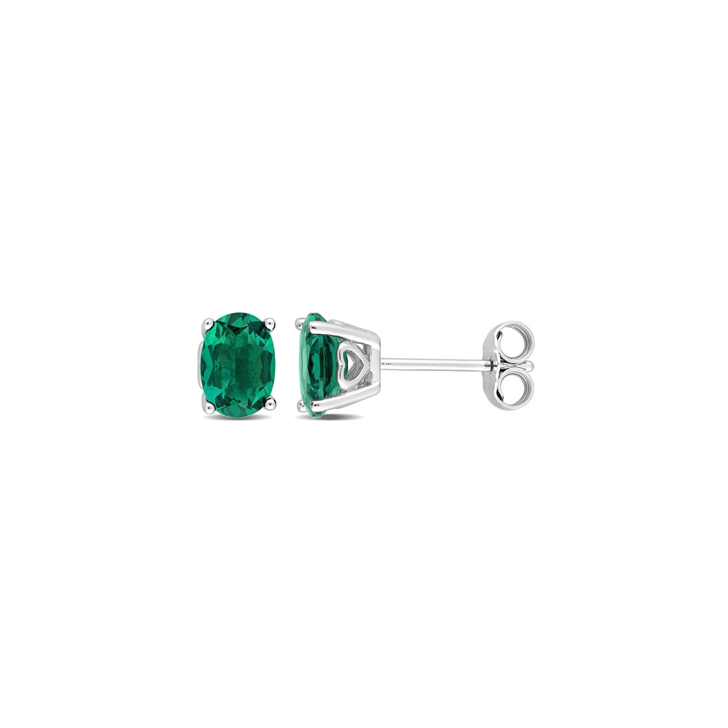 1.40 Carat Lab-Created Emerald Oval Stud Earrings in Sterling Silver